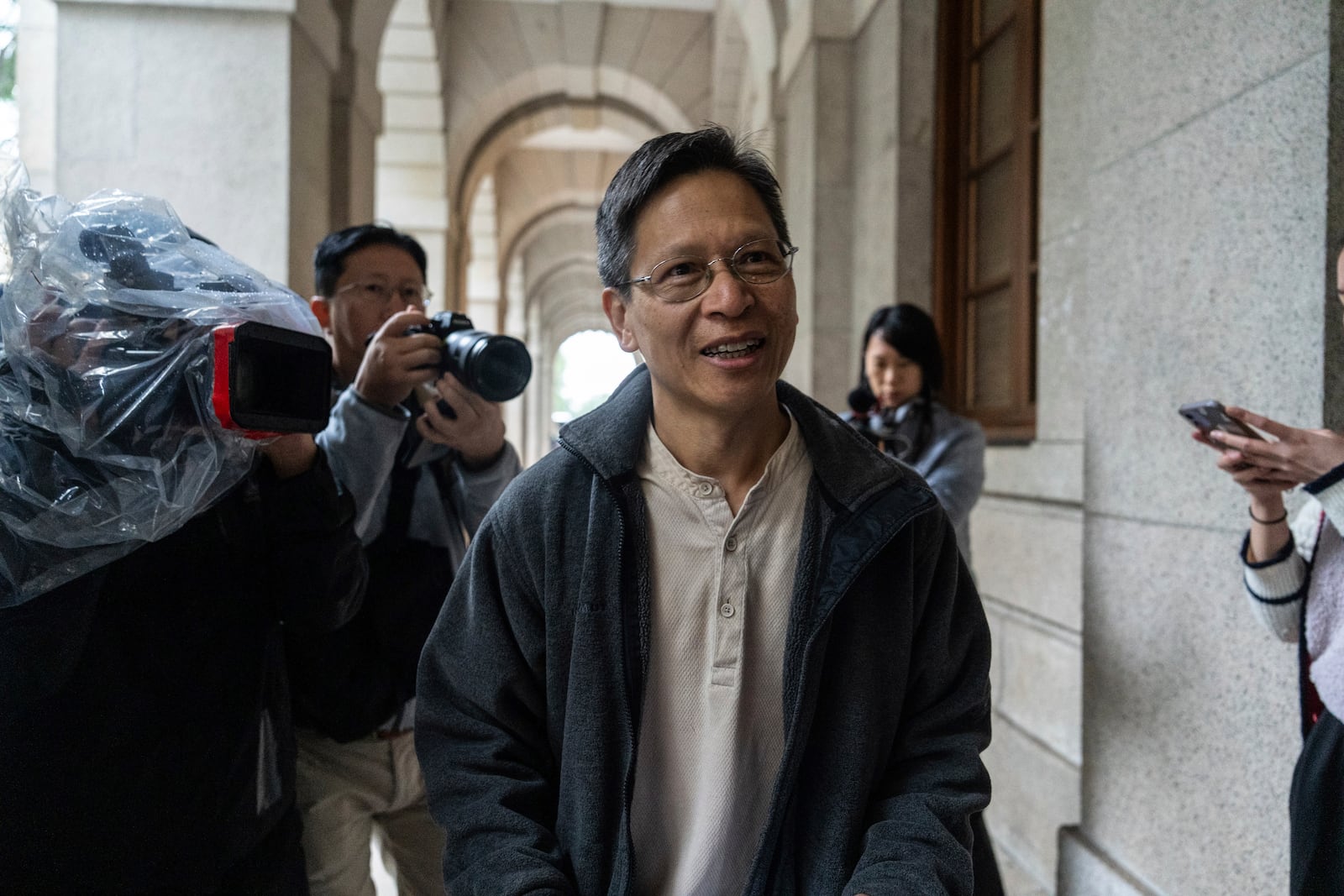 Tang Ngok-kwan, former standing committee member of the Hong Kong Alliance in Support of Patriotic Democratic Movements of China, arrives at the Court of Final Appeal in Hong Kong, Thursday, March 6, 2025. (AP Photo/Chan Long Hei)