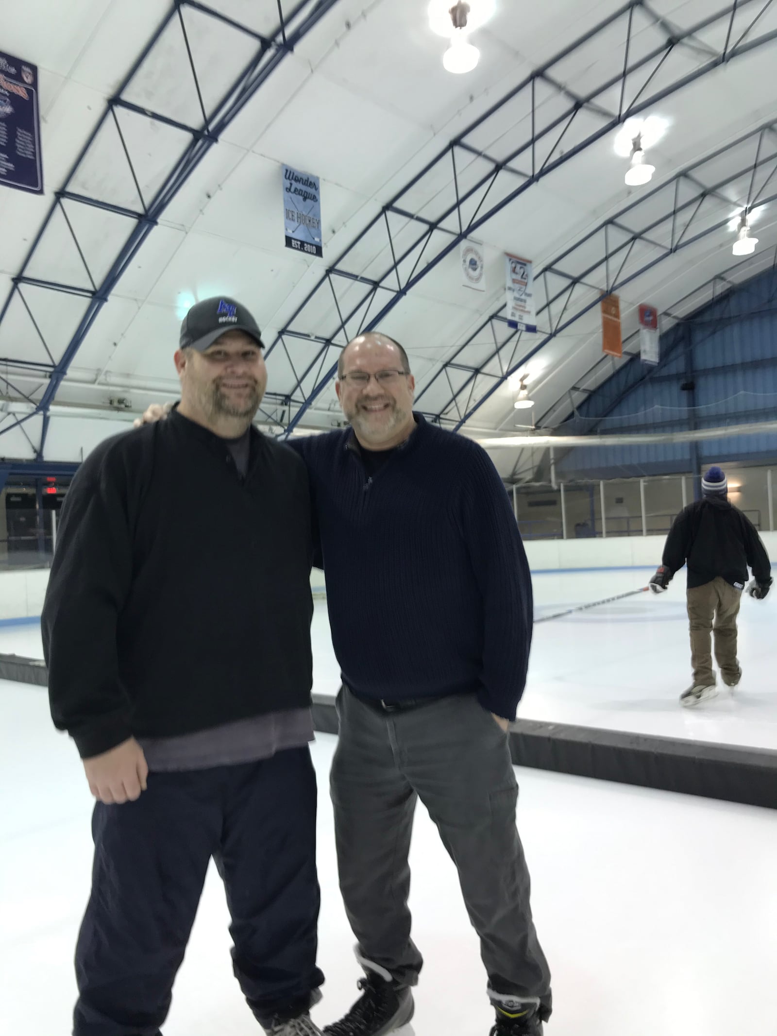 John “Sully” Sullivan (left) and his friend, fellow vet, Huff-n-Puff hockey player and local politician, David Esrati, who Sullivan says has been: “a real advocate for me. Without him I might not be here now.” (Contributed Photo)