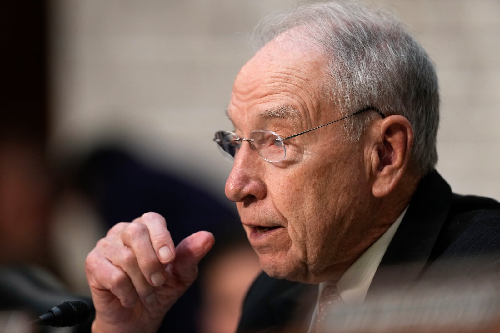 Chairman Chuck Grassley, R-Iowa, speaks at the Senate Judiciary Committee confirmation hearing for Pam Bondi, President-elect Donald Trump's choice to lead the Justice Department as attorney general, at the Capitol in Washington, Wednesday, Jan. 15, 2025. (AP Photo/Ben Curtis)