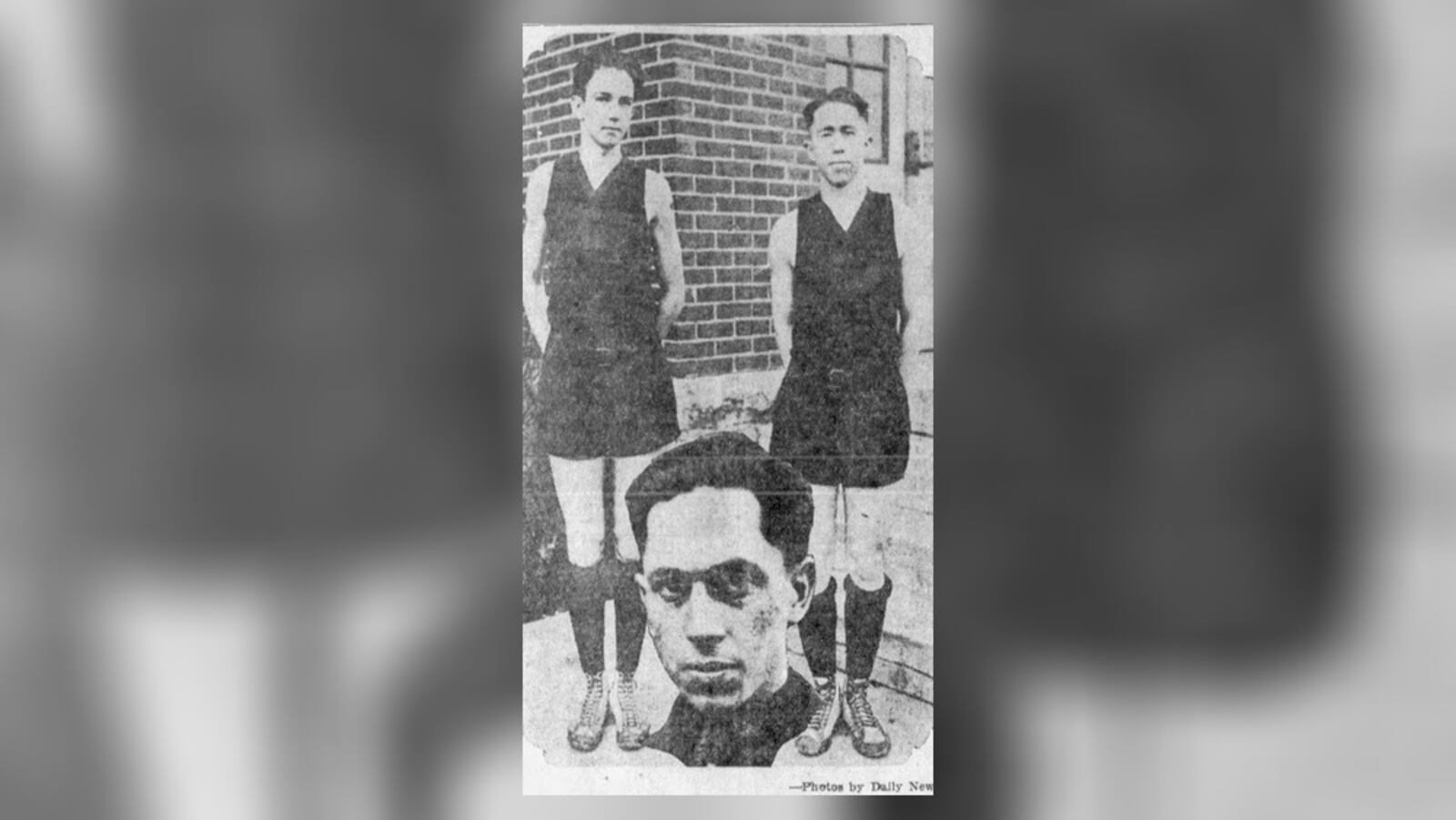 Plattsburg High School players Richard Farish (left) and Ben Garrett (right) were each selected to the Class B All-Ohio team in 1923. Plattsburg coach P.R. Glenn is pictured at the bottom of the photo. Springfield Daily News file photo