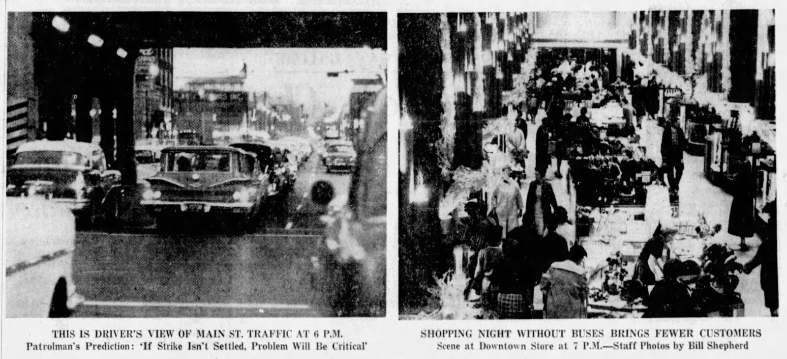 Nov. 21, 1961: Night shopping drops during Dayton's bus strike. DAYTON DAILY NEWS ARCHIVES