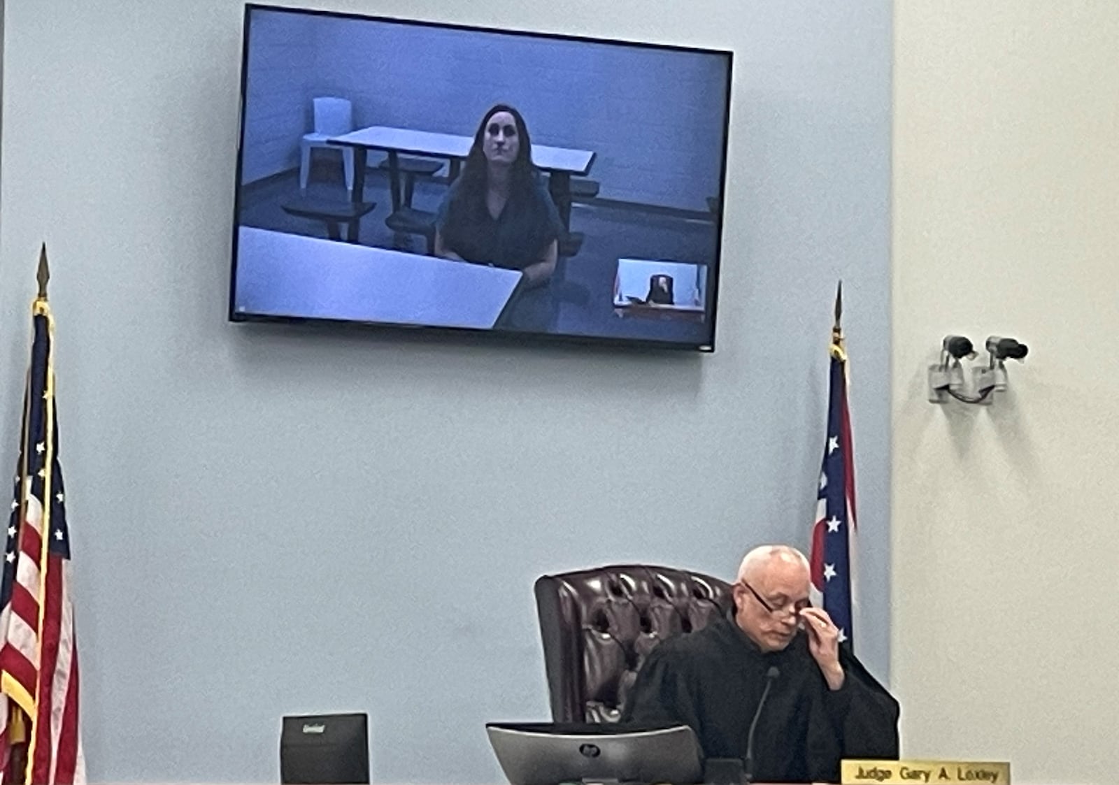 Olivia Clendenin appears for video arraignment Friday afternoon, Jan. 3, 2025, before Judge Gary Loxley in Warren County Municipal Court. JEN BALDUF/STAFF