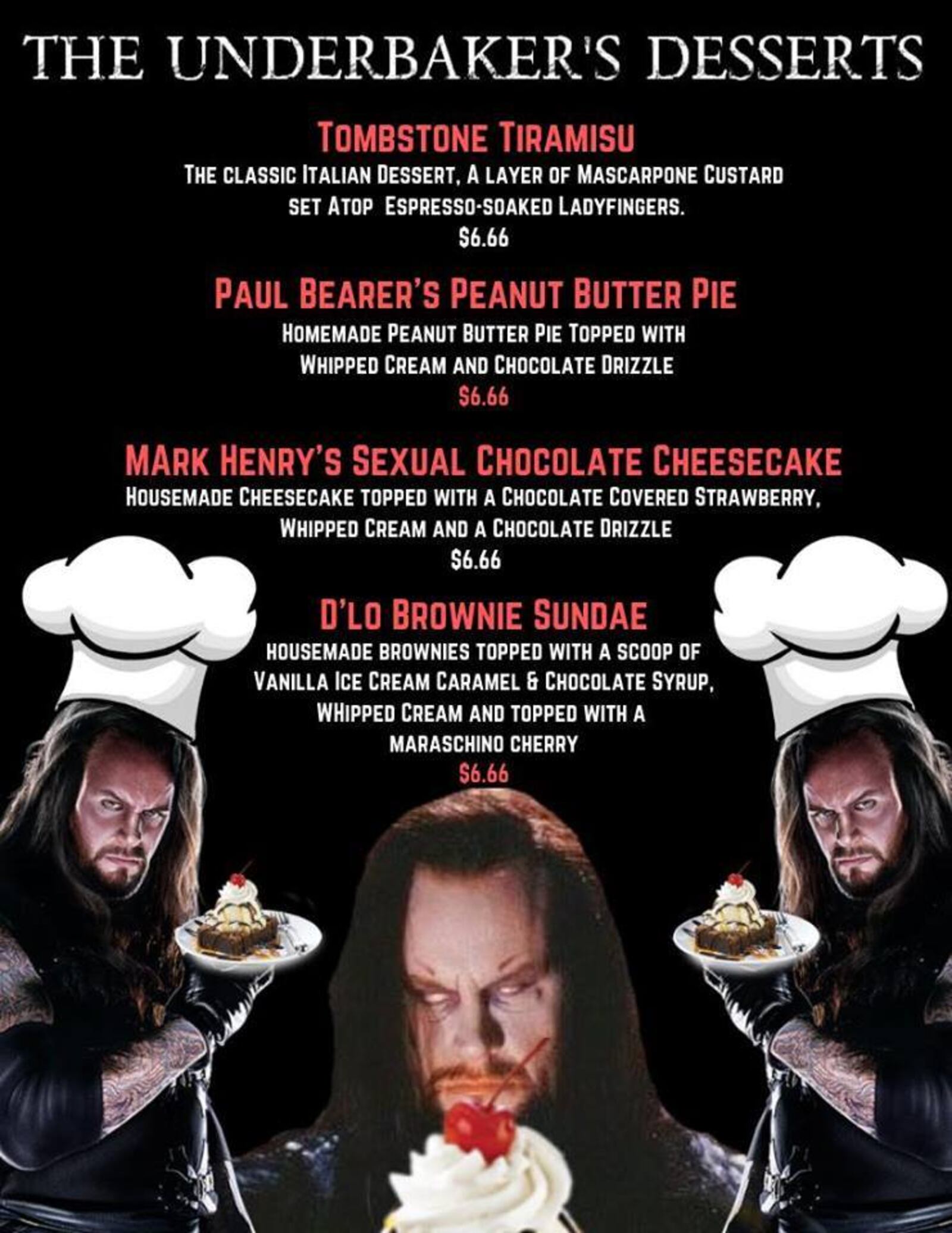 The dessert menu for Jimmie's Ladder 11's celebration of Andre the Giant's birthday.