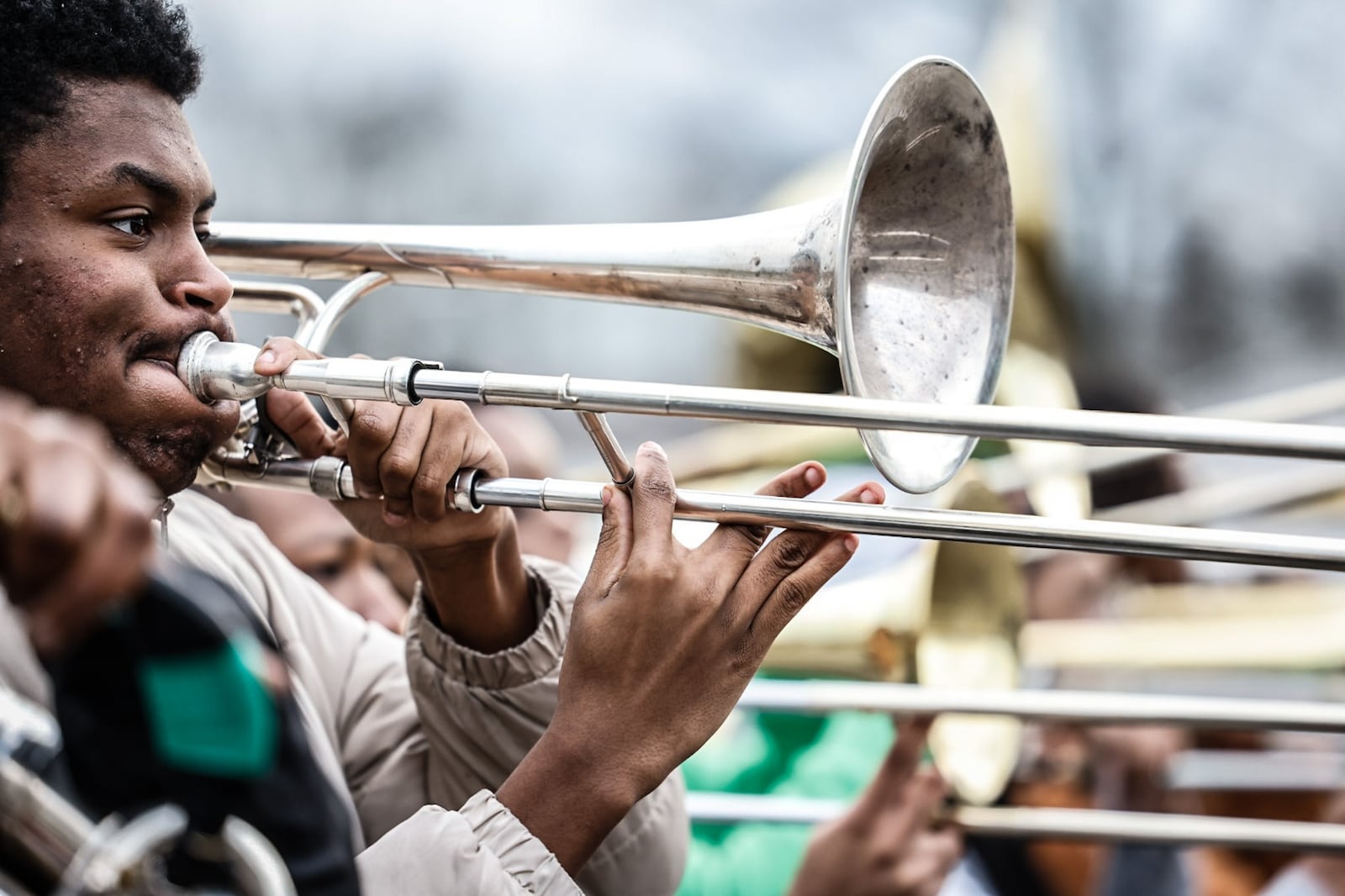 Members of the Wilberforce University marching band will be playing in the Cincinnati Reds opening day parade Thursday March 30, 2023. The band also played in the Mardi Gras parades in New Orleans. JIM NOELKER/STAFF