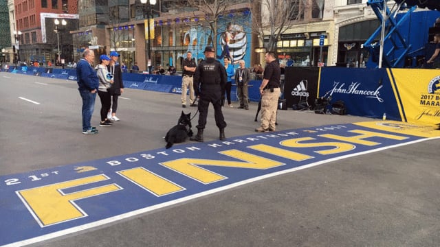 The finish line for the 2017 Boston Marathon.