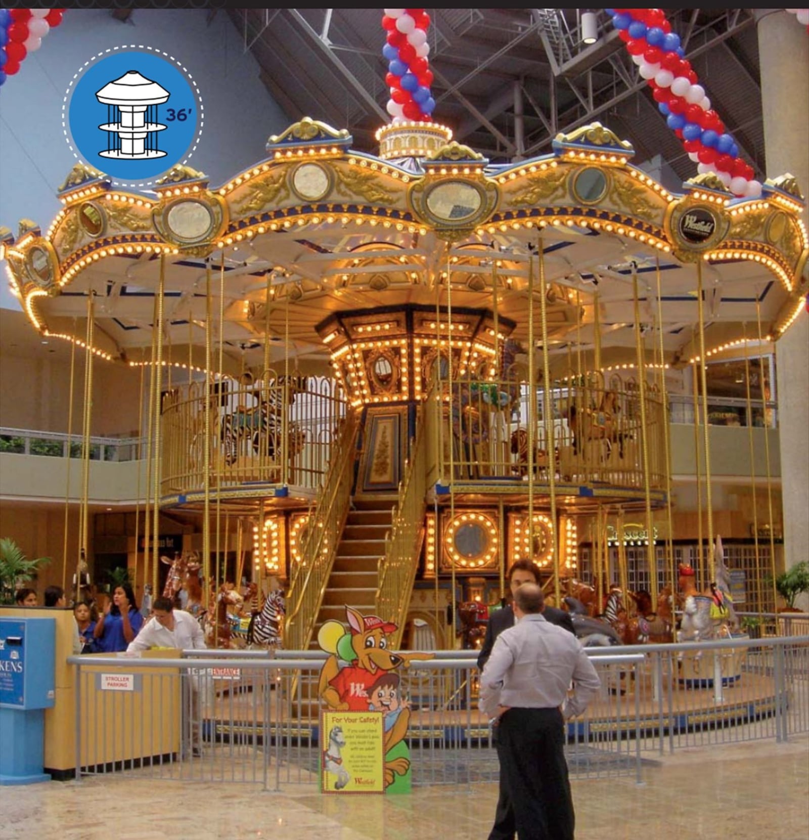 File art of two-story carousel being built at Scene 75