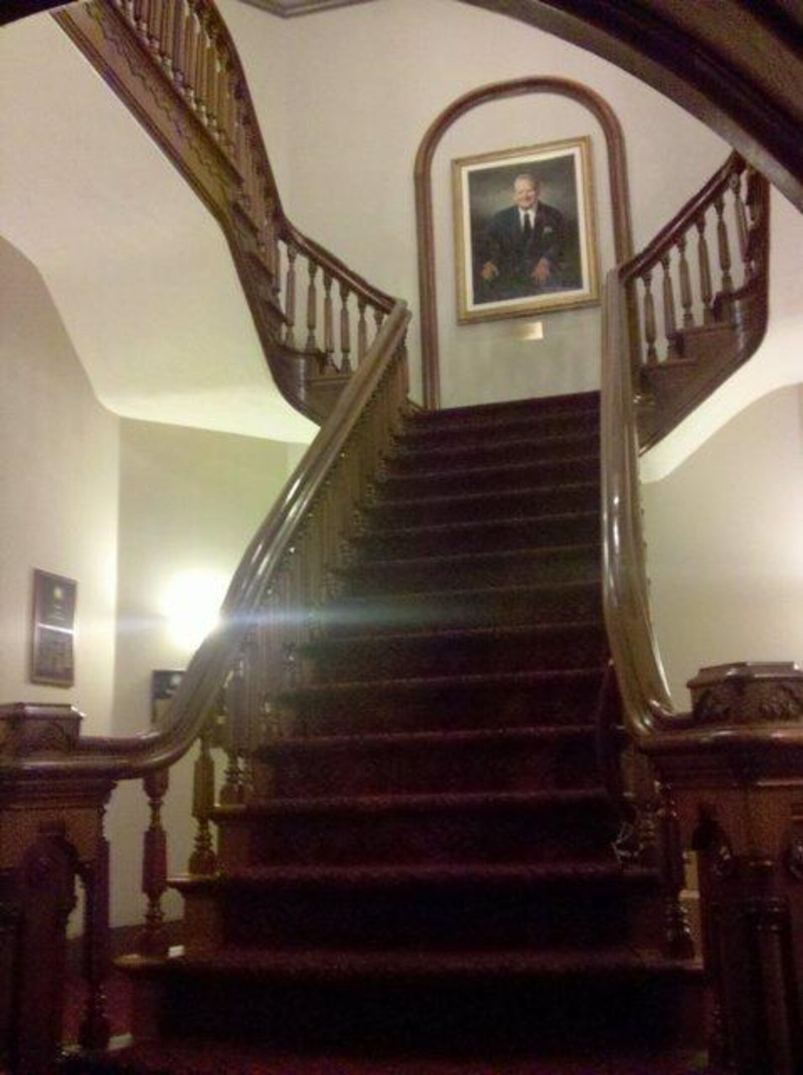 The Grand Staircase in Mansfield's Renaissance Theatre.