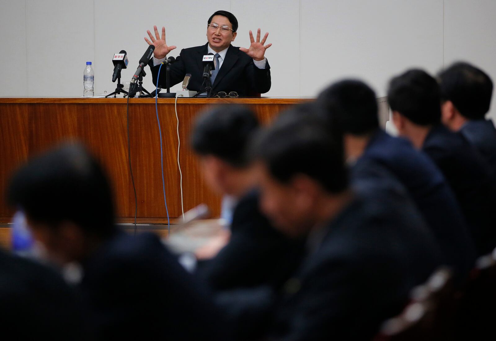 FILE - Kim Jung Wook, a South Korean Baptist missionary, gestures as he speaks during a news conference in Pyongyang, North Korea, Feb. 27, 2014. (AP Photo/Vincent Yu, File)