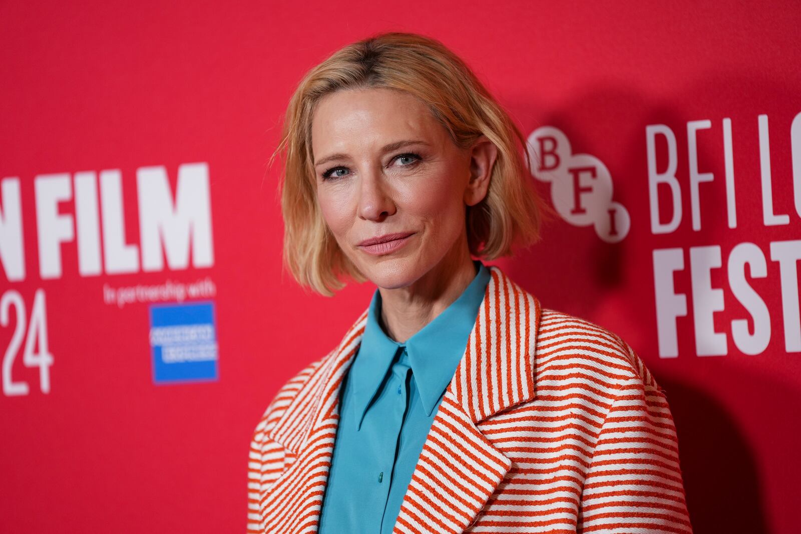 Cate Blanchett poses for photographers upon arrival at the premiere of the film 'Rumours' during the London Film Festival on Sunday, Oct. 13, 2024, in London. (Photo by Scott A Garfitt/Invision/AP)