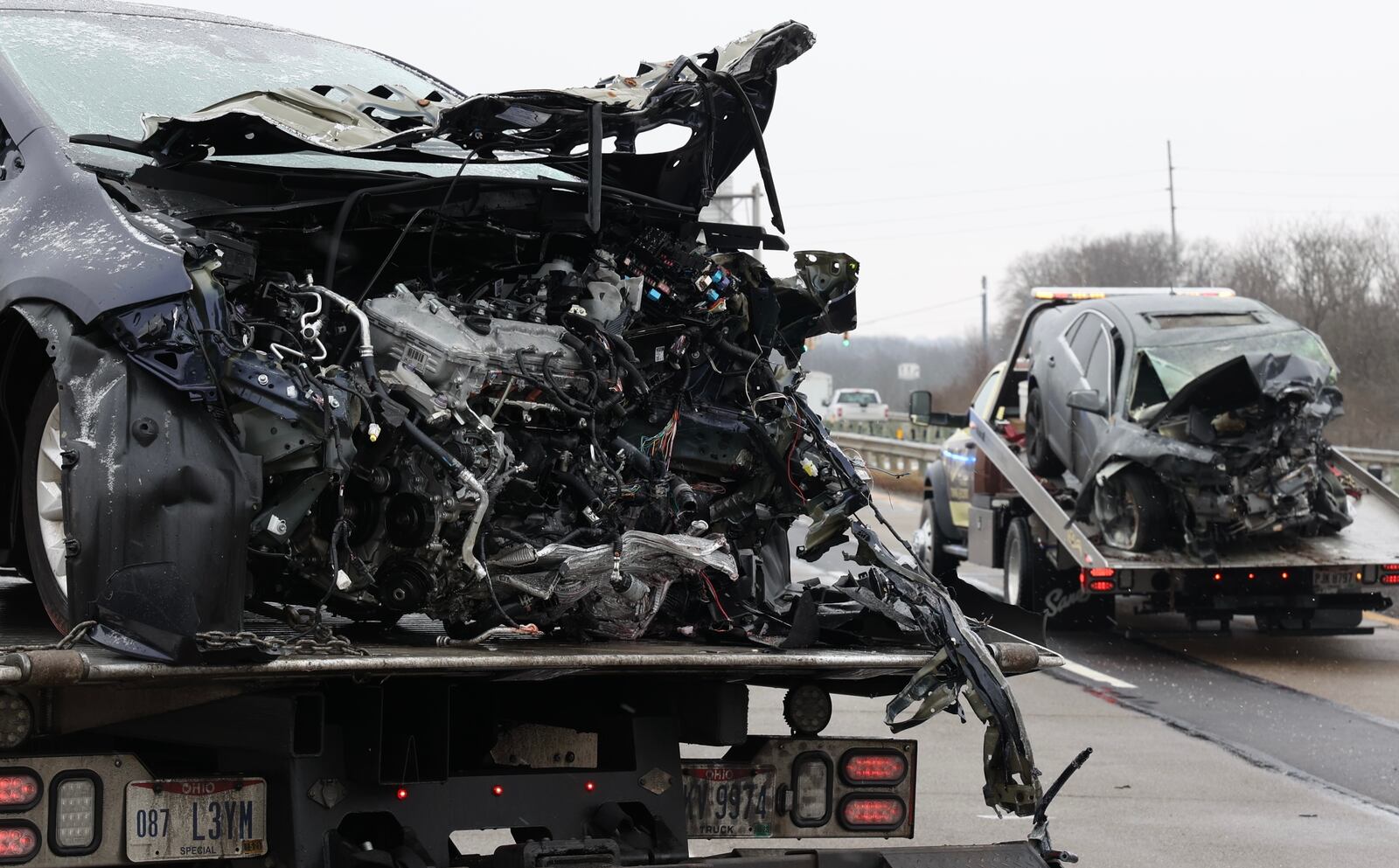 A woman was killed and a man taken to the hospital in serious condition following a two-vehicle crash on state Route 444 in Bath Twp. on Friday, Jan. 28, 2022. BILL LACKEY / STAFF