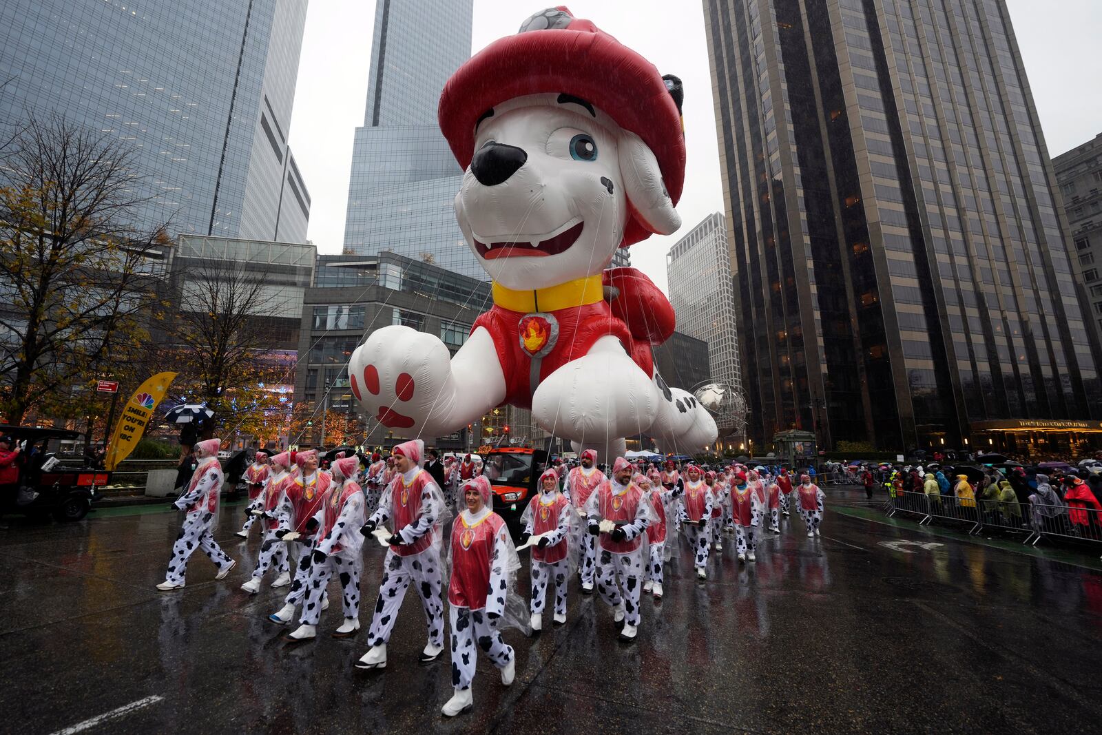 The Marshall from PAW Patrol balloon floats in the Macy's Thanksgiving Day Parade on Thursday, Nov. 28, 2024, in New York. (Photo by Charles Sykes/Invision/AP)