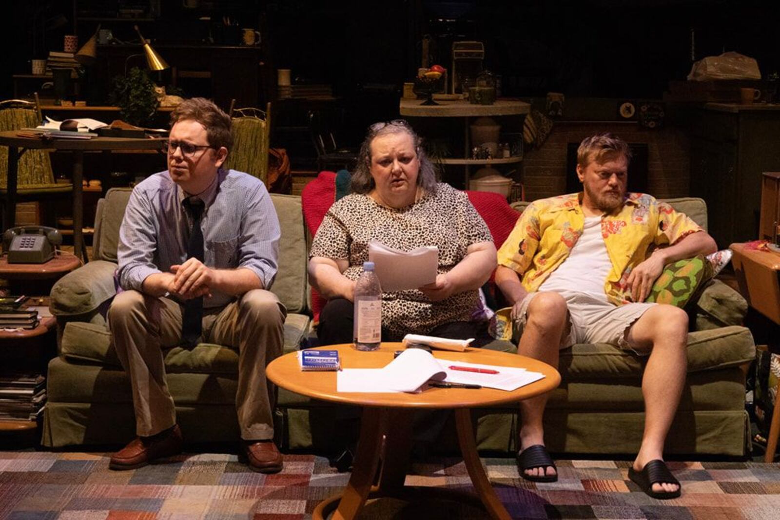 Left to right: Brandon Shockney (Jim Fingal), Jennifer Lockwood (Emily Penrose) and Jared Mola (John D'Agata) in Dayton Theatre Guild's 2022 production of "The Lifespan of a Fact." PHOTO BY RICK FLYNN PHOTOGRAPHY