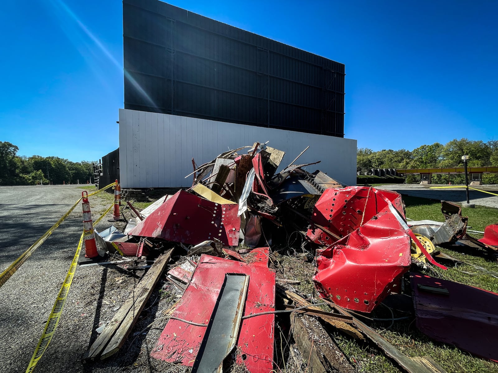 The iconic Dixie Twin Drive-Inn sign was damaged recently, toppling to the ground after strong winds and storms - remnants of Hurricane Helene - tore through the area last weekend. JIM NOELKER/STAFF