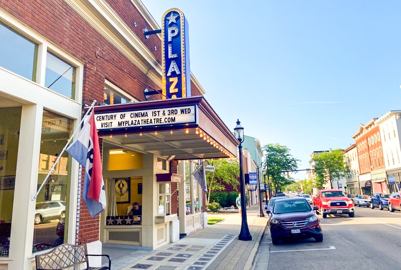 The historic Plaza Theatre in downtown Miamisburg. ERIC SCHWARTZBERG/STAFF