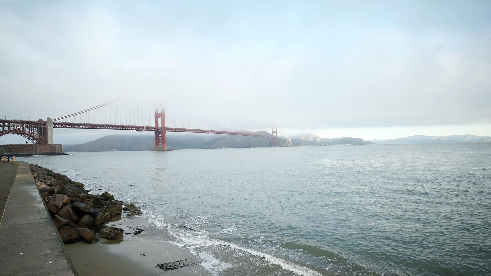 Fog obscures the top of the Golden Gate Bridge Oct. 13, 2018, in San Francisco, California