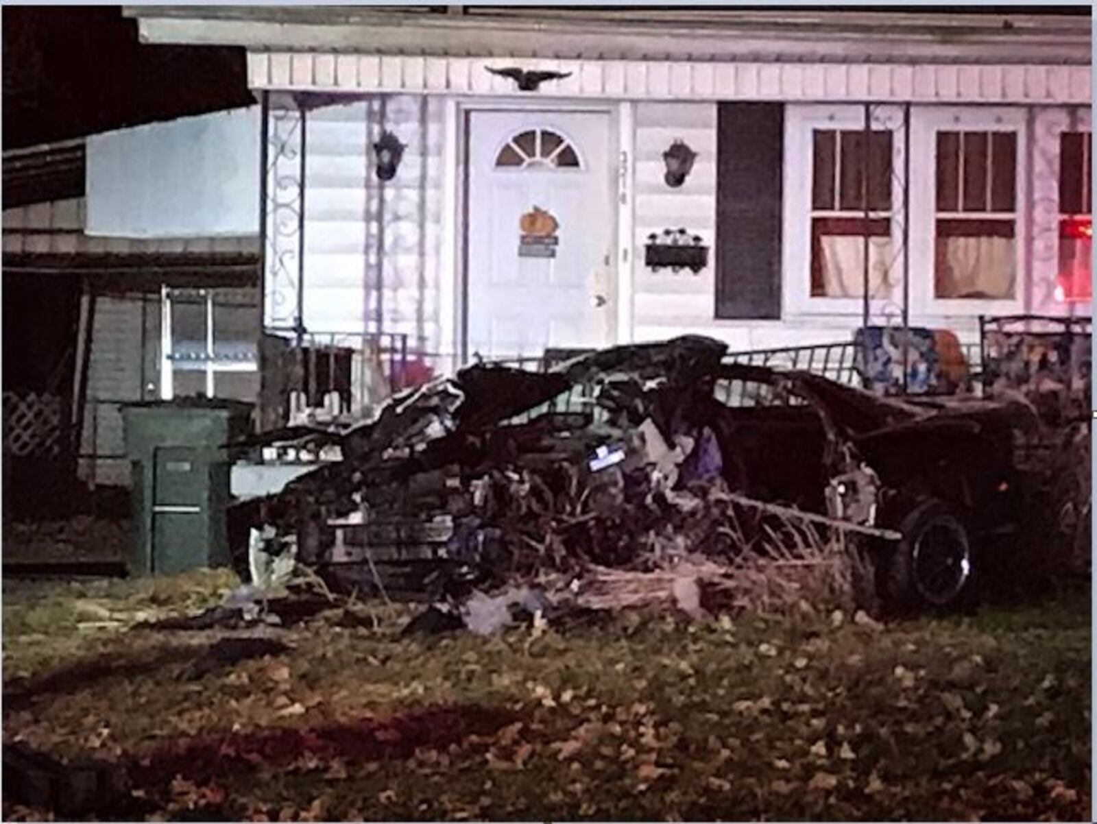 This was what was left of a car witnesses said was a Camaro that crashed in the 3200 block of Linden Avenue on Friday night, Nov. 22, 2019. (Jim Noelker/Staff)