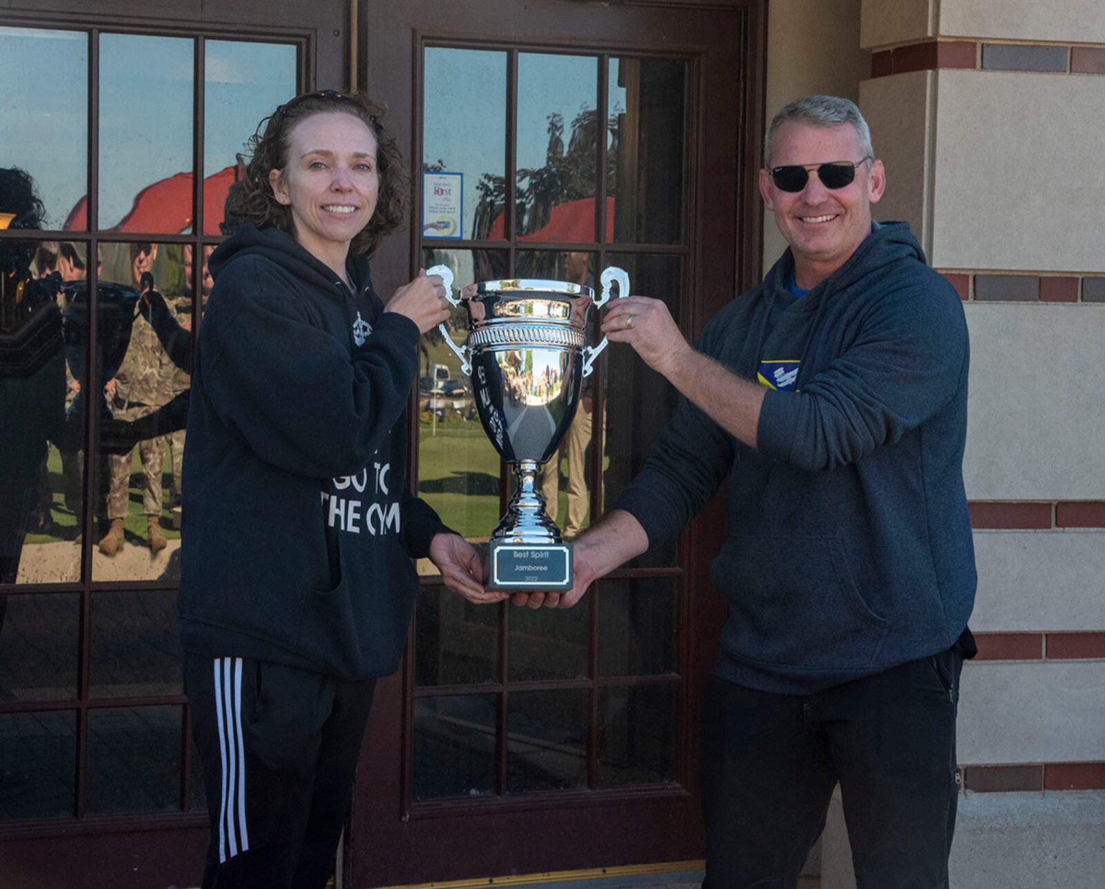 The 88th Mission Support Group receives their trophy for the best spirit award at the inaugural Wright-Patt Jamboree, Sept. 30, at the Wright-Patt Club on Wright-Patterson Air Force Base. (U.S. Air Force photo by Jack Gardner)