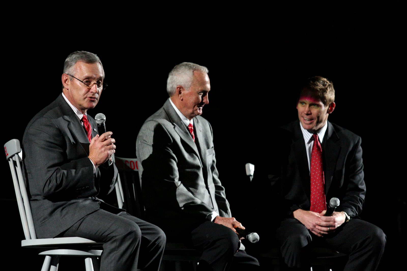 E.L. Hubbard photographyJim Tressel, John Cooper, and Jerry Rudzinski talk football, specifically, The Ohio State football, at Wright State's Nutter Center Tuesday, May 4, 2010.