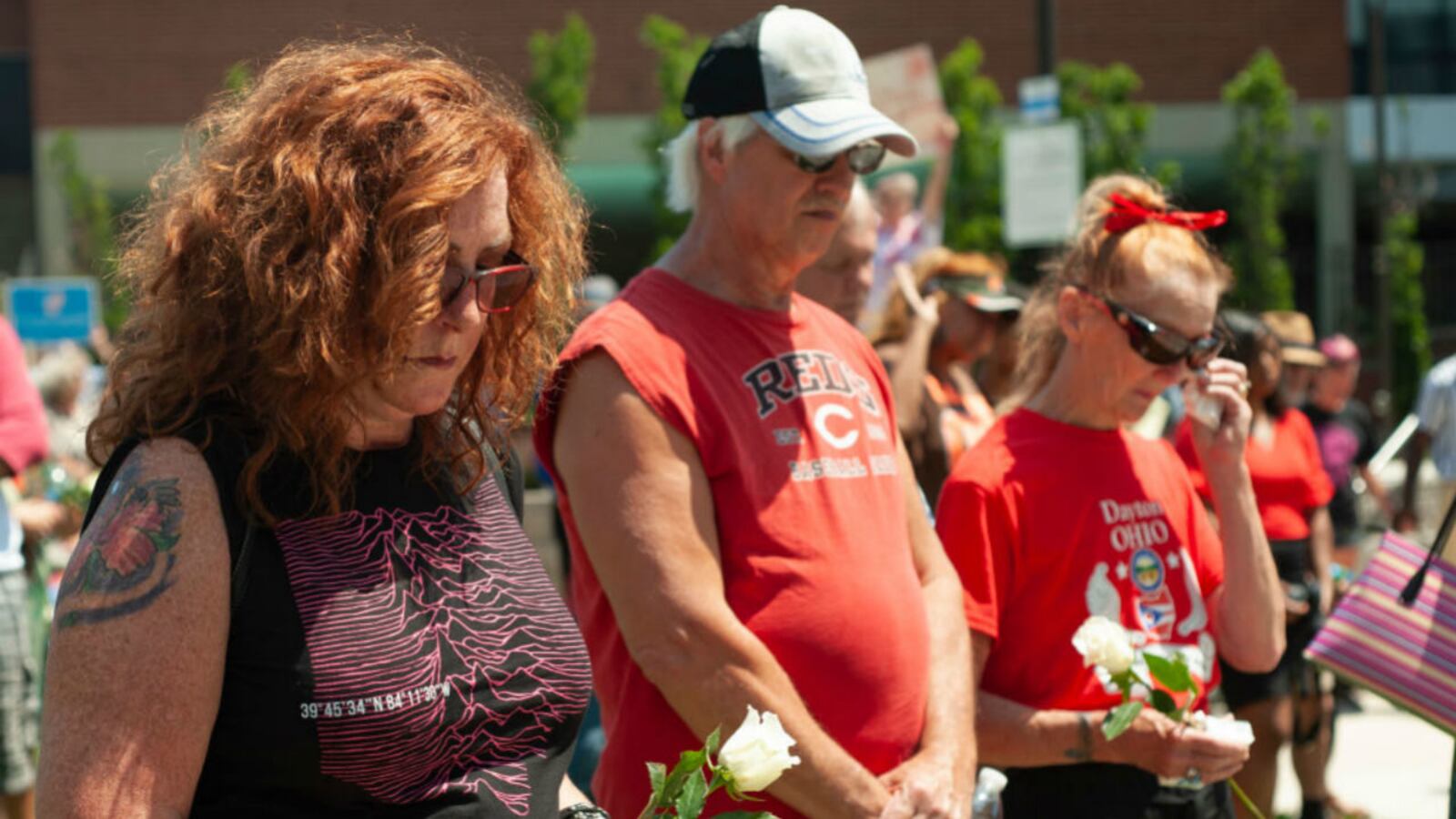 People gather for a vigil at the Levitt Pavilion for the victims of the mass shooting that occurred early Sunday morning in Dayton, Ohio. (Photo by Matthew Hatcher/Getty Images)