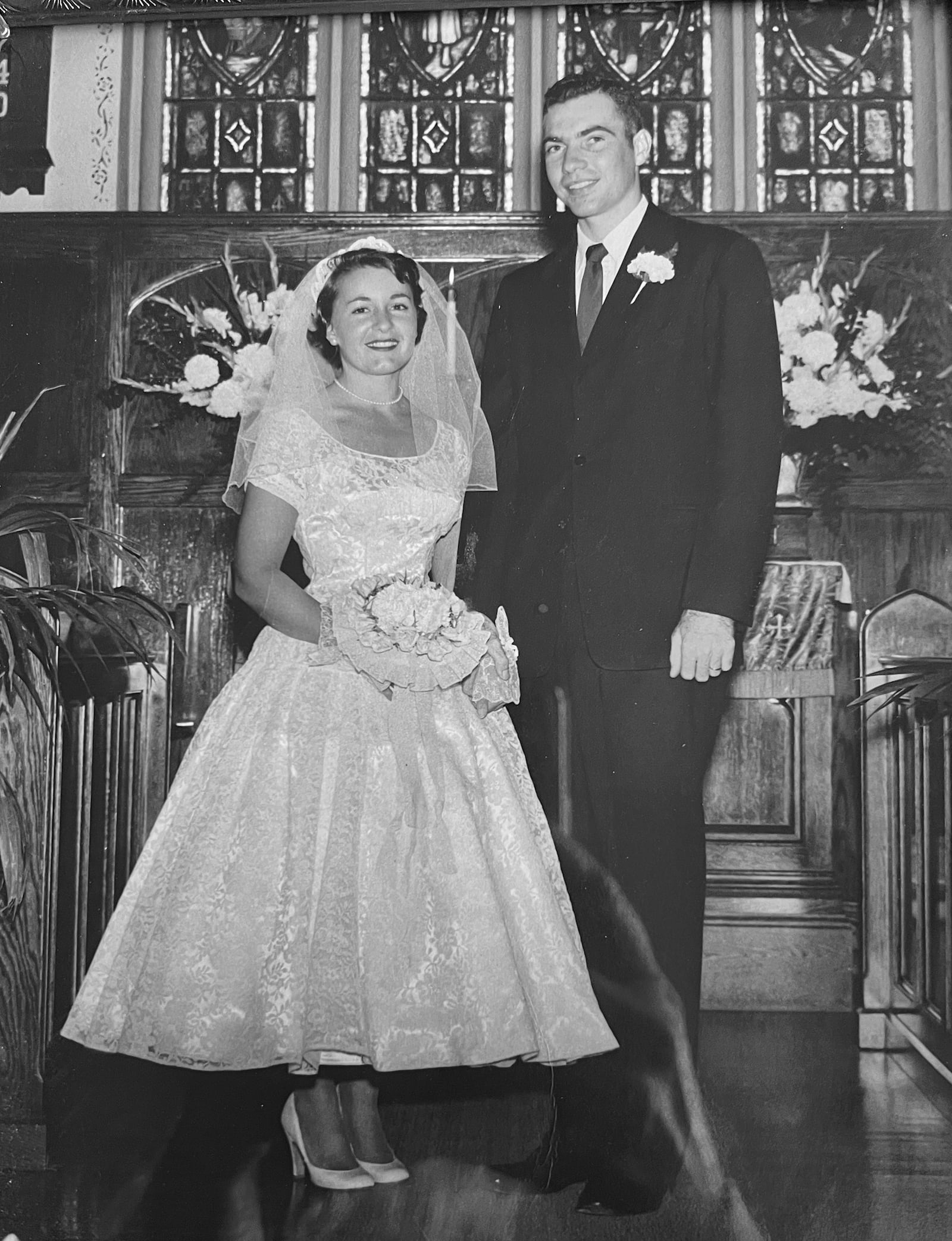 Cynthia (L) and Richard "Dick" Brubaker on their wedding day September 17, 1955.