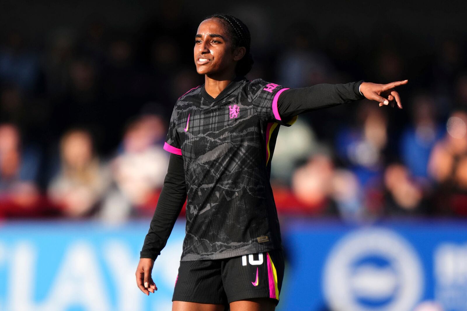 Chelsea's Naomi Girma during the Barclays Women's Super League match at the Broadfield Stadium, Brighton and Hove, England, Sunday, March 2, 2025. (John Walton/PA via AP)