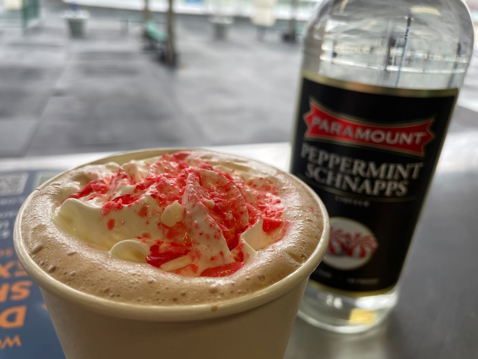 With scenic views of downtown Dayton and the Great Miami River, guests 21 and older can now enjoy a holiday cocktail at RiverScape MetroPark. Pictured is the Peppermint Patty. NATALIE JONES/STAFF