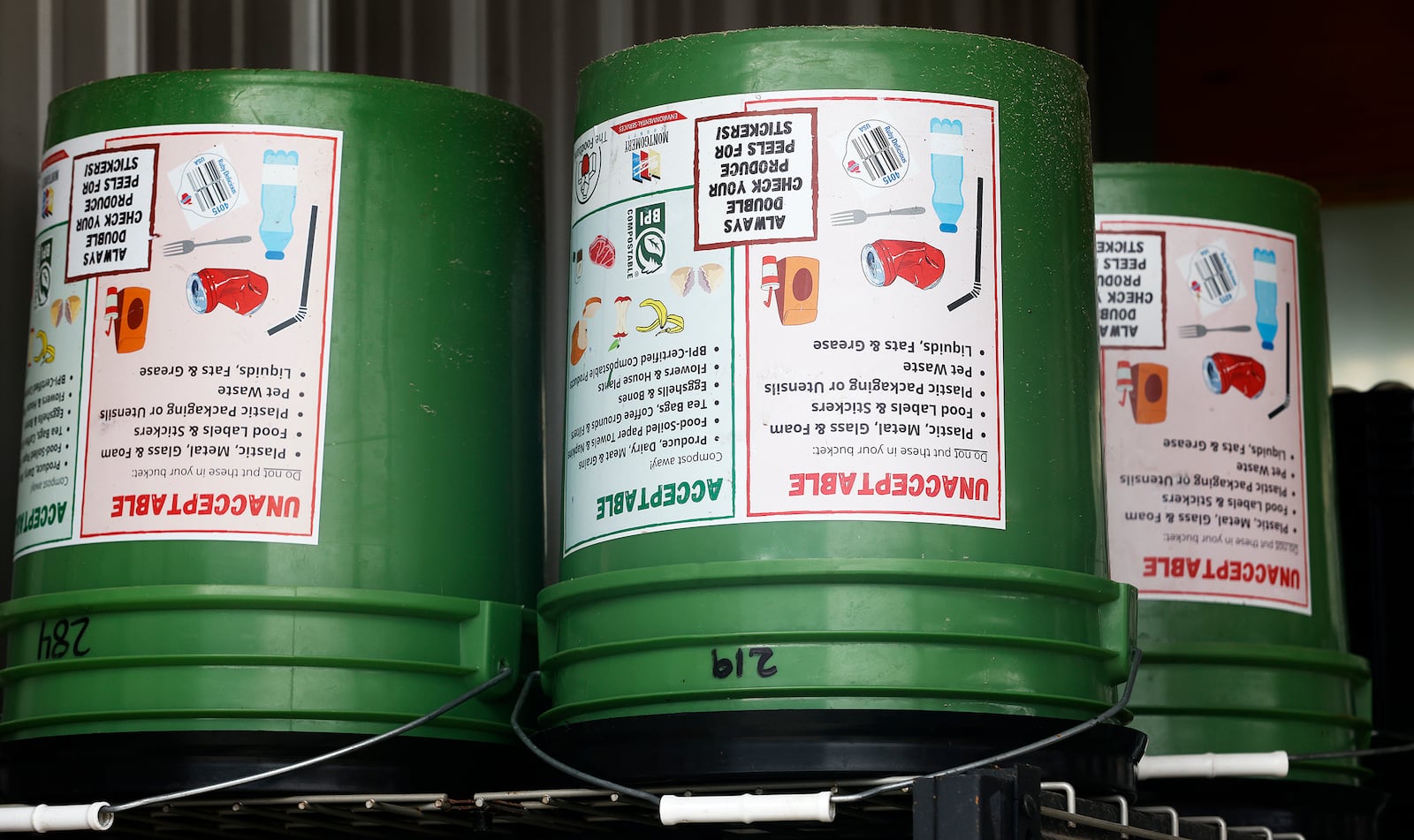 Community compost buckets at the Foodbank. MARSHALL GORBY\STAFF