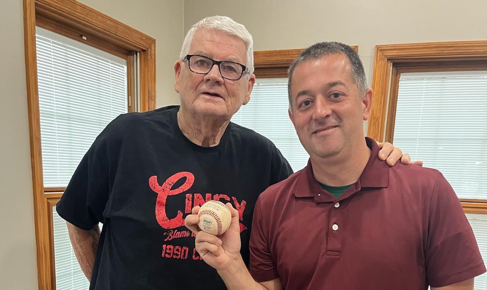 Hal McCoy and David Jablonski pose for a photo in August 22.