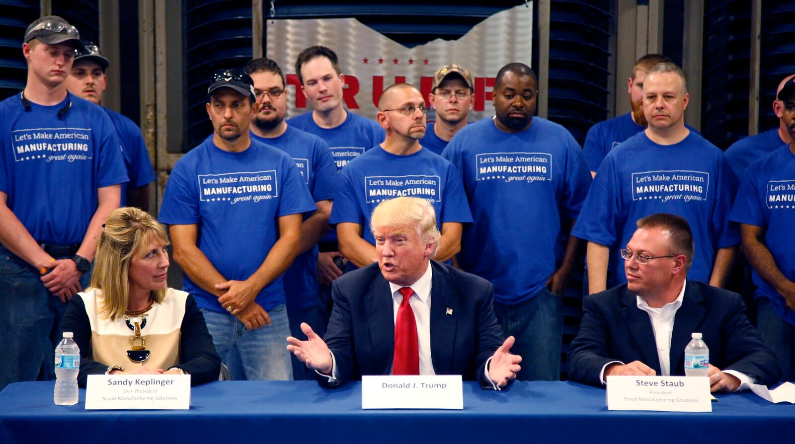 Donald Trump, then a presidential candidate, visited Dayton in September 2016 when he attended a roundtable discussion hosted by Steve Staub, president of Staub Manufacturing Solutions and his sister, Sandy Keplinger, vice president of the company. TY GREENLEES / STAFF