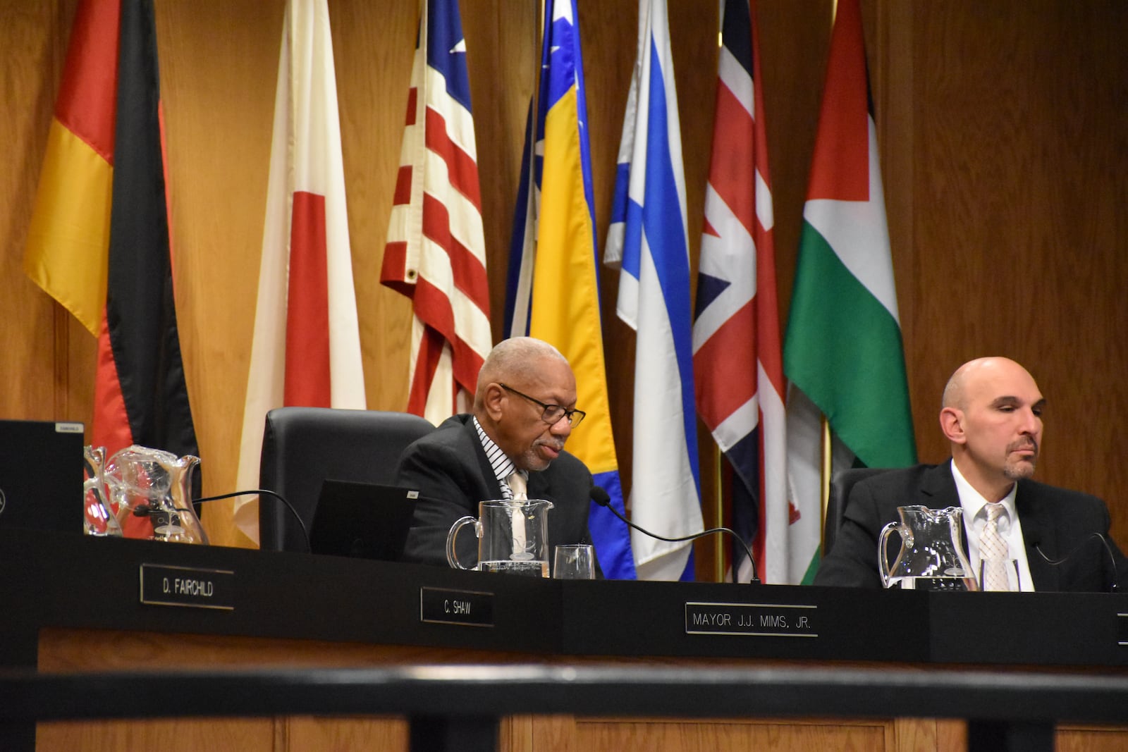 Dayton Mayor Jeffrey Mims Jr. and Commissioner Matt Joseph at the city commission meeting on Wednesday, Dec. 6, 2023. CORNELIUS FROLIK / STAFF