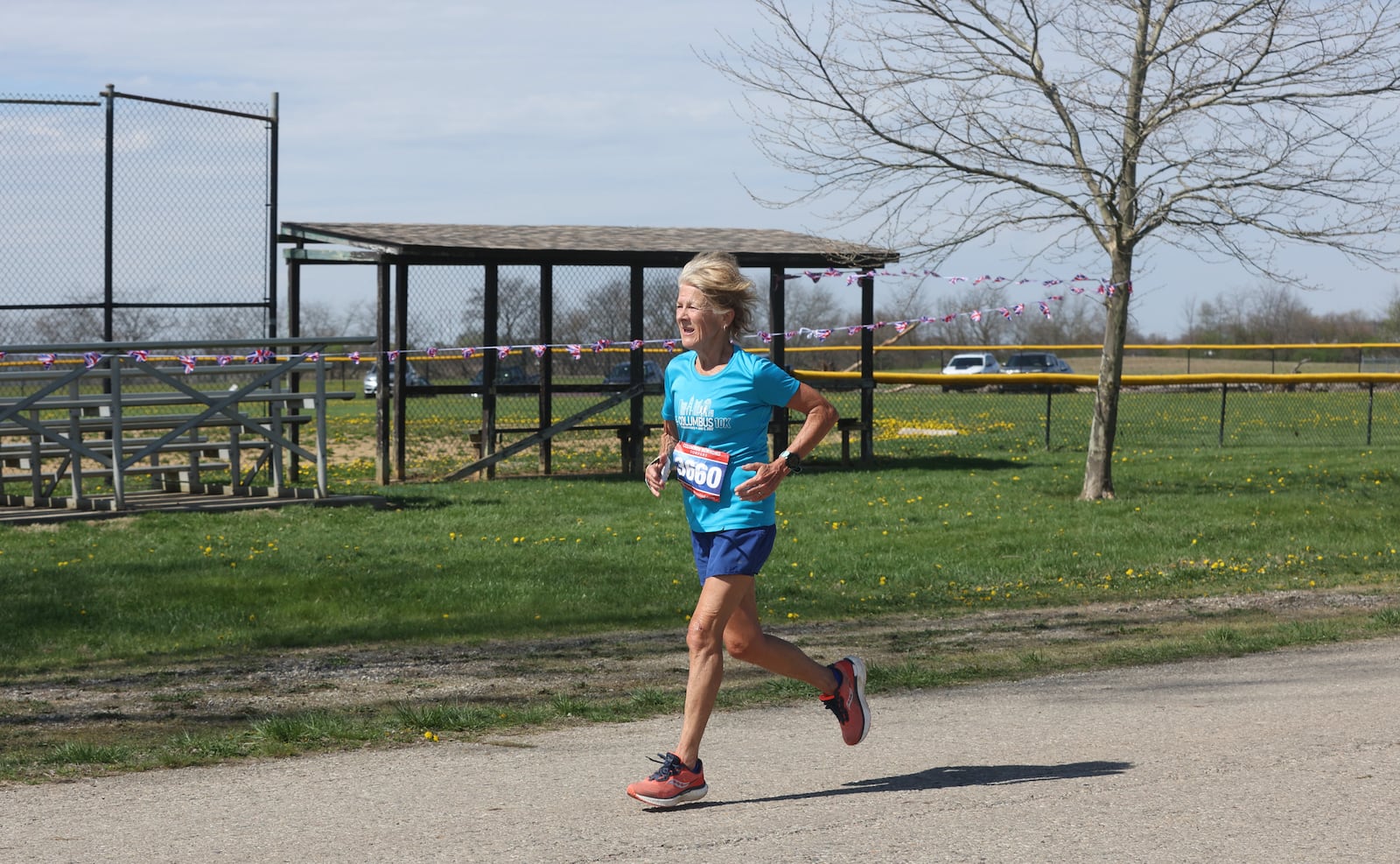 Mary Jablonski nears the finish line in the London Marathon on April 15, 2023, in London, Ohio. David Jablonski/Staff