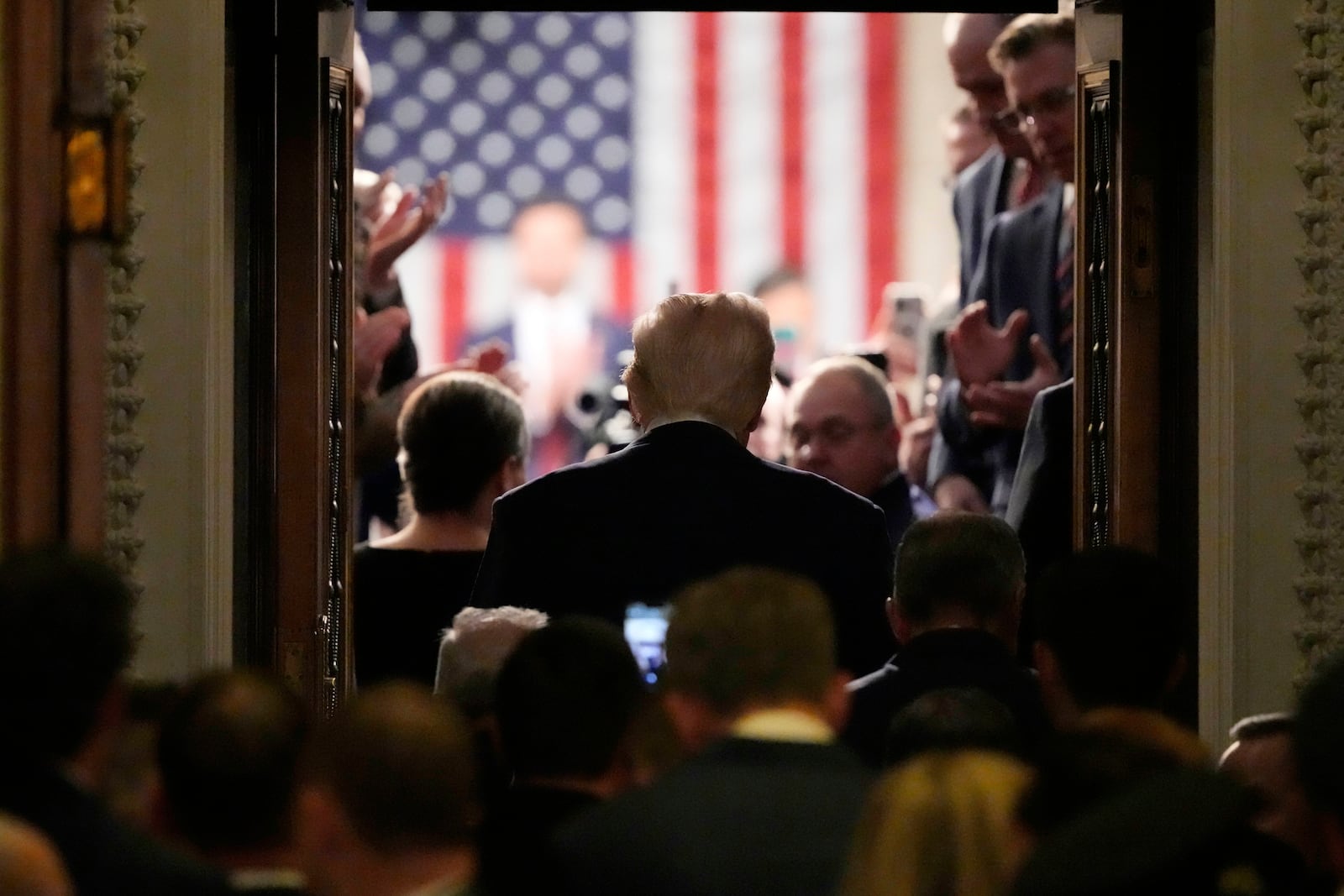 President Donald Trump arrives to address a joint session of Congress at the Capitol in Washington, Tuesday, March 4, 2025. (AP Photo/Ben Curtis)