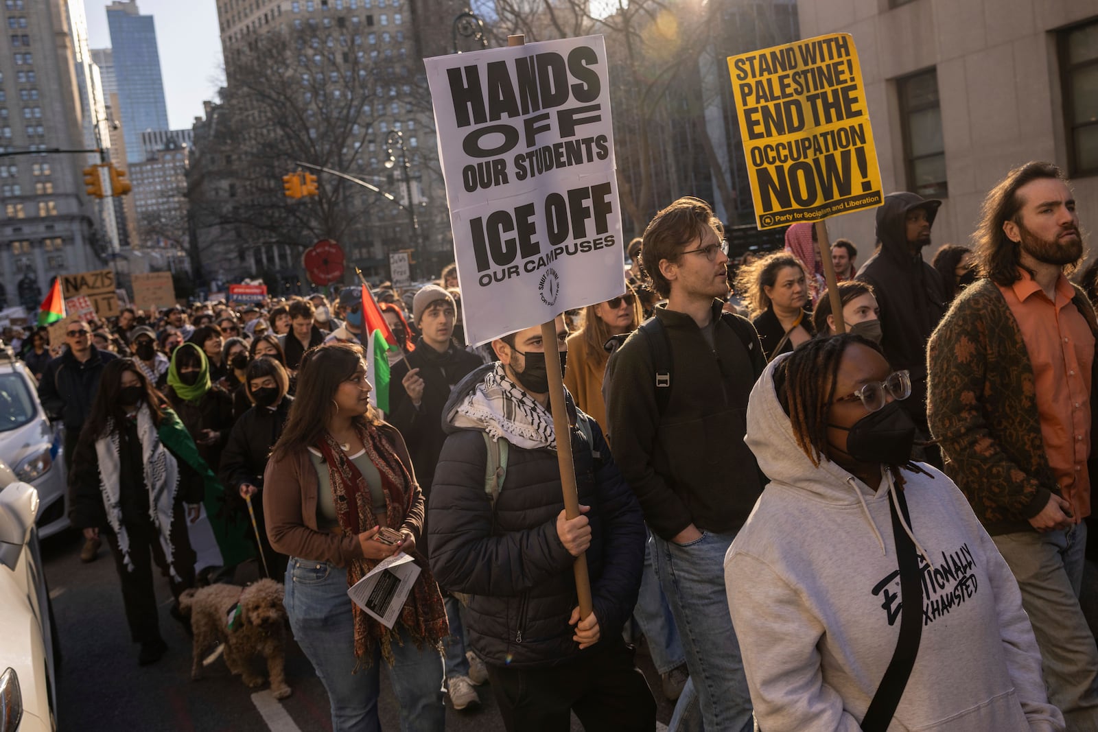 Protesters march during a demonstration in support of Palestinian activist Mahmoud Khalil, Monday, March 10, 2025, in New York. (AP Photo/Yuki Iwamura)