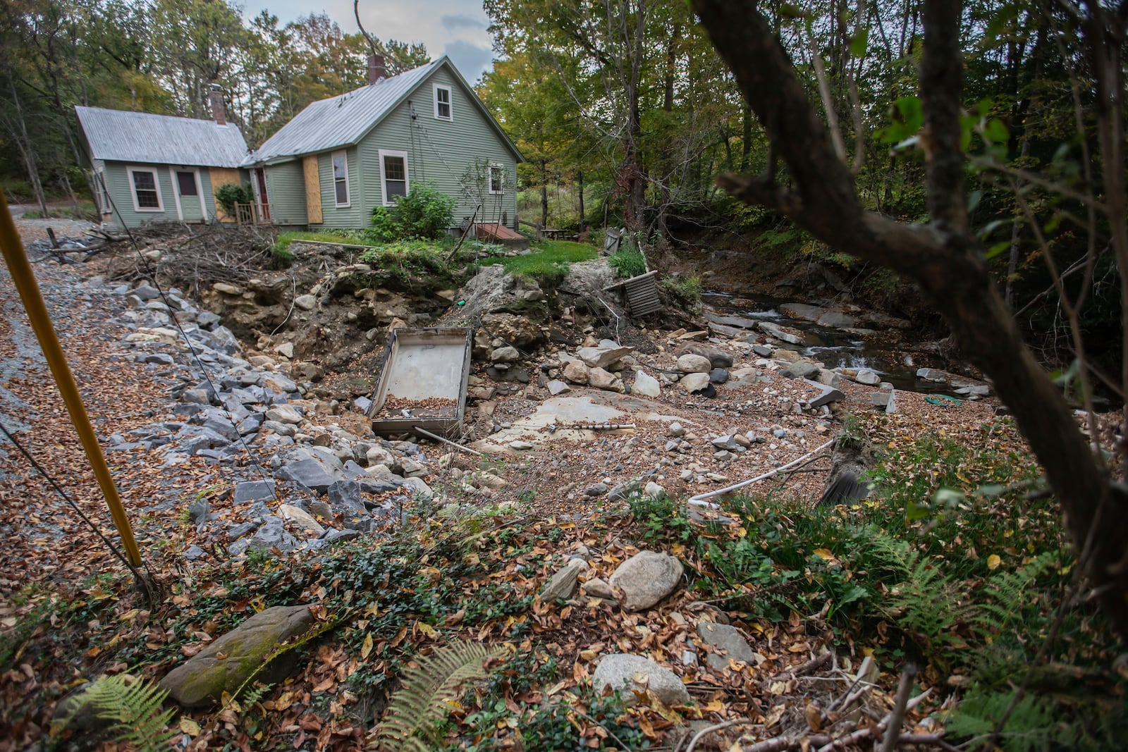 The flood-damaged property of John and Jenny Mackenzie is shown on Sept. 23, 2024. (AP Photo/Dmitri Beliakov)