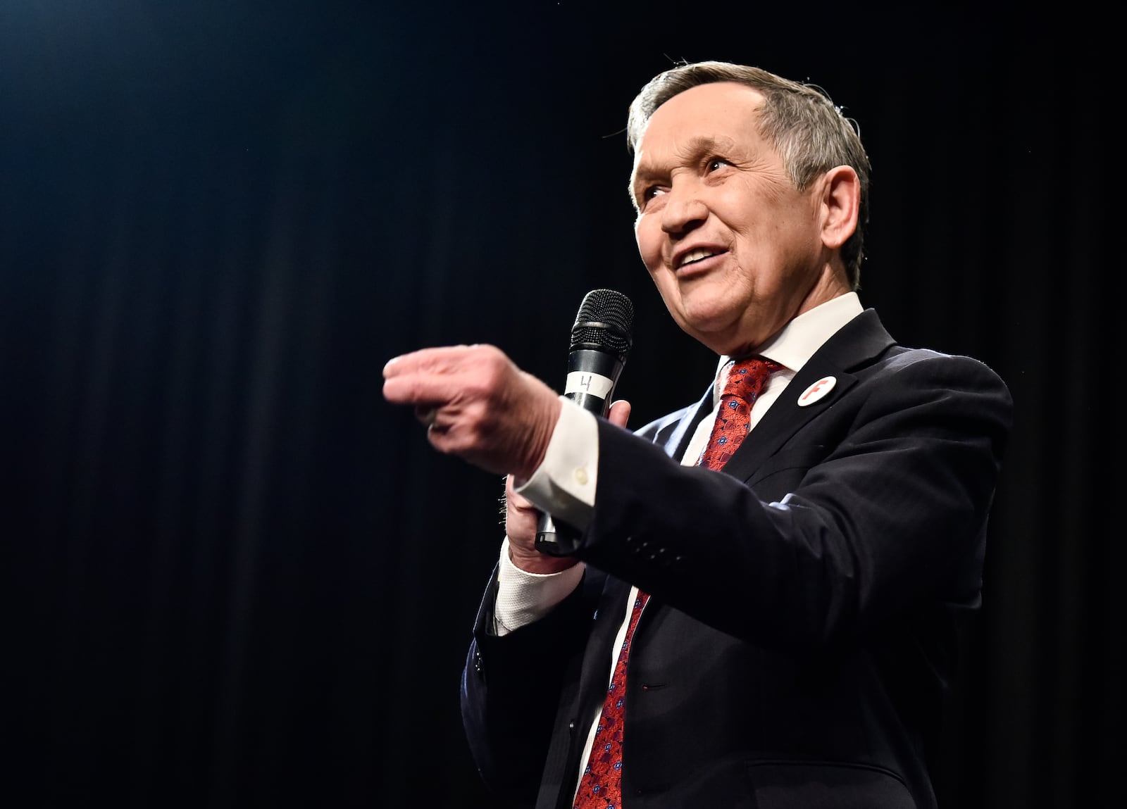 Former congressman Dennis Kucinich answers a question during The Journal-News and WLWT-TV sponsored Ohio Democratic Party sanctioned debate for governor candidates hosted by Miami University Regionals Tuesday, April 10 at Finkelman Auditorium on the campus of Miami University Middletown. Former Ohio attorney General Richard Cordray, Ohio Senator Joe Schiavoni and former Ohio Supreme Court Justice Bill O'Neill were also in attendance. NICK GRAHAM/JOURNAL-NEWS