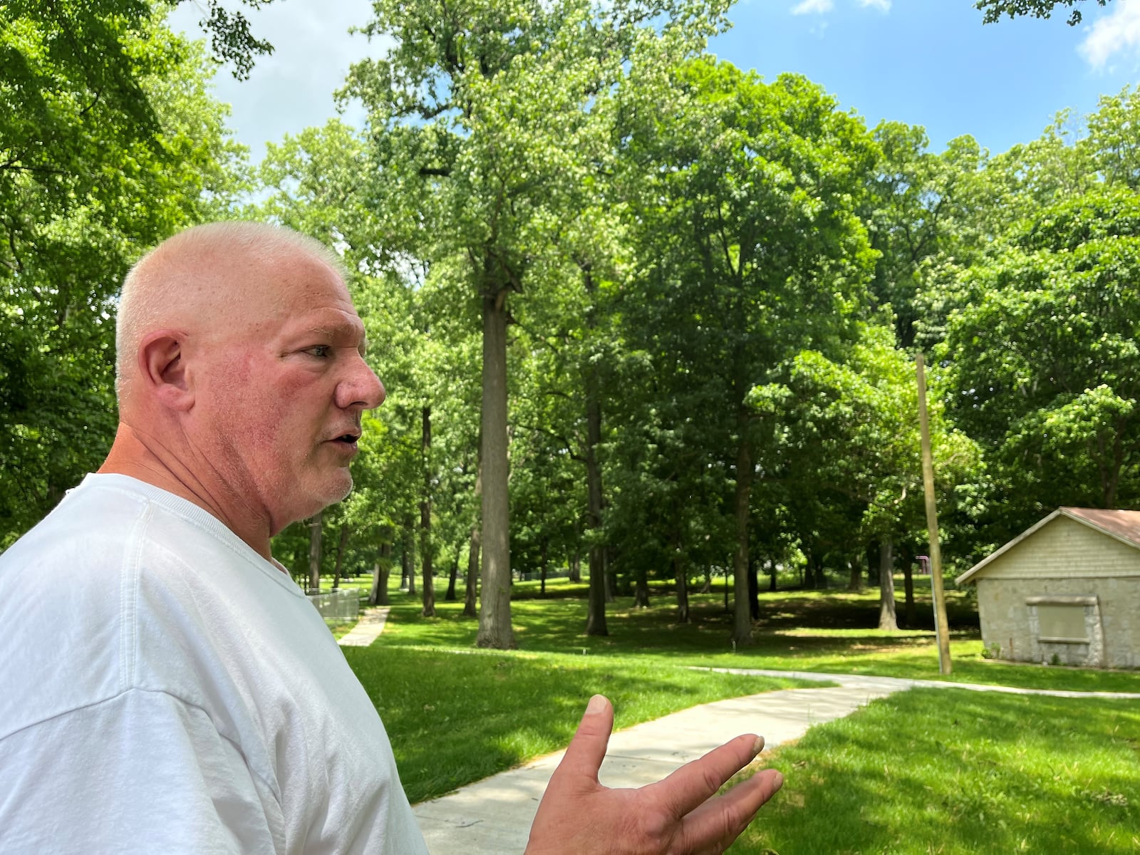 Butch Richardson, president of Friends of Deeds Point Dog Park, at the new dog park site near Triangle Park. CORNELIUS FROLIK / STAFF