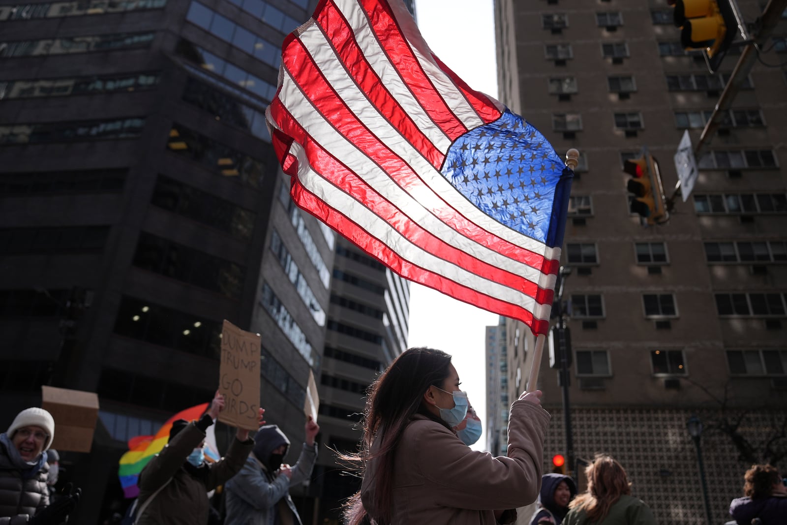 Protesters demonstrate against Project 2025, in Philadelphia, Wednesday, Feb. 5, 2025. (AP Photo/Matt Rourke)