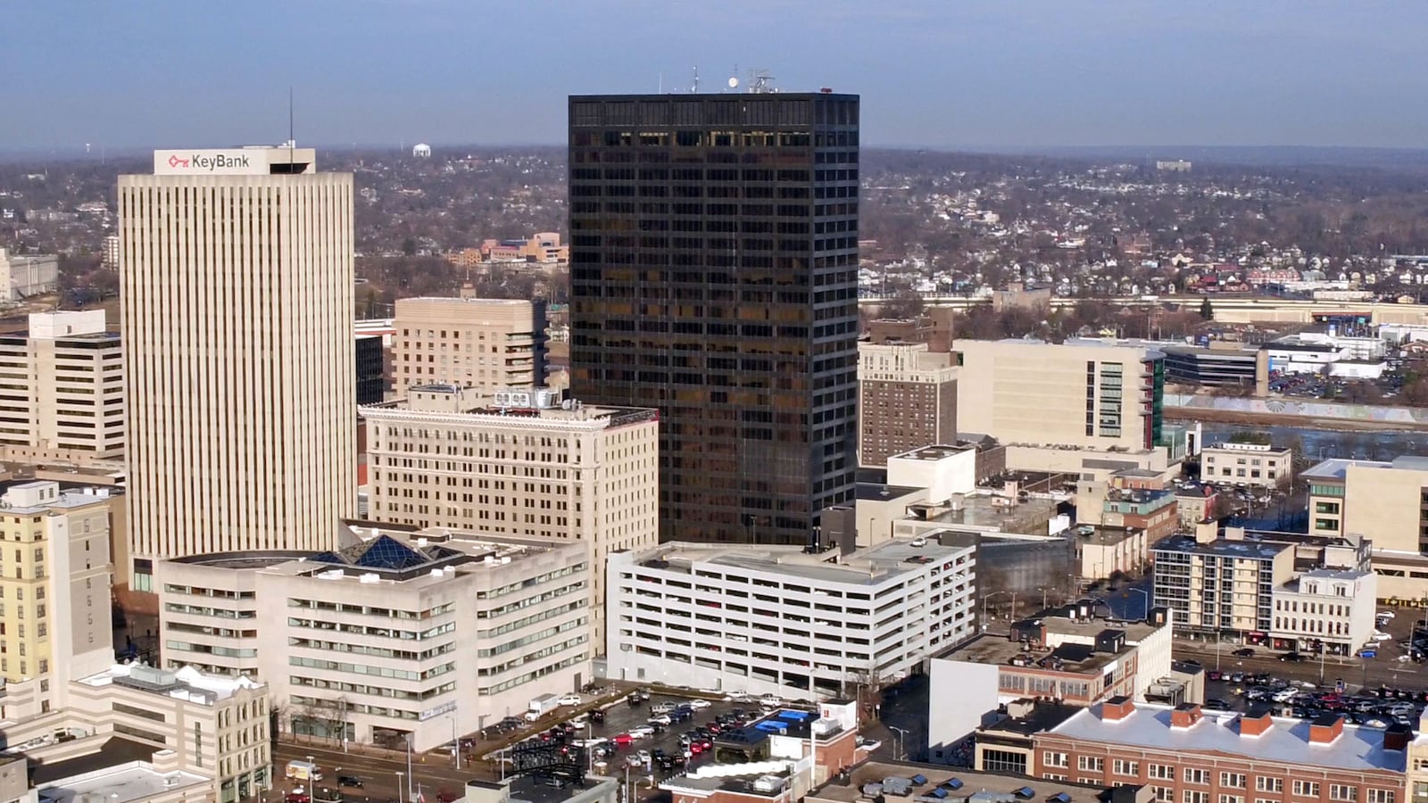 Stratacaches real estate acquisition arm, Arkham Ventures, bought Kettering Tower, center,  downtowns tallest building, for $13 million. That announcement came less than two months after the company also bought the Courthouse Plaza tower at 10 N. Ludlow St. for nearly $1.7 million.  TY GREENLEES / STAFF