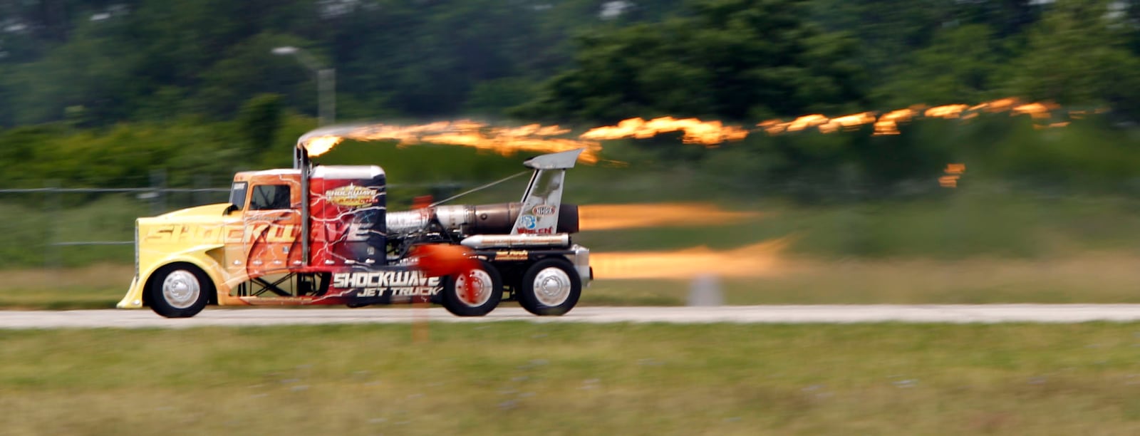 Shockwave Jet Truck roars down the runway at 300 miles-per-hour. The truck will be at the 2021 CenterPoint Energy Dayton Air Show Presented by Kroger. STAFF FILE PHOTO