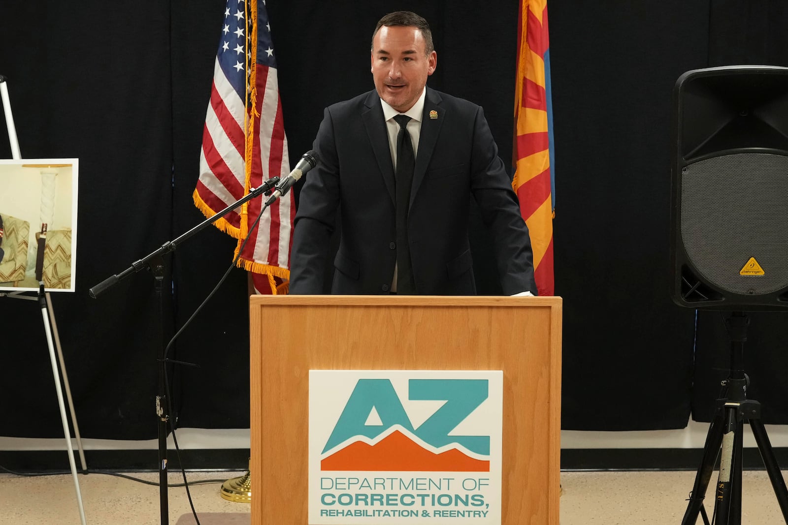 ADCRR Deputy Director John Barcello speaks about the execution of inmate Aaron Brian Gunches at the Arizona State Prison Wednesday, March 19, 2025 in Florence, Ariz. (AP Photo/Darryl Webb)