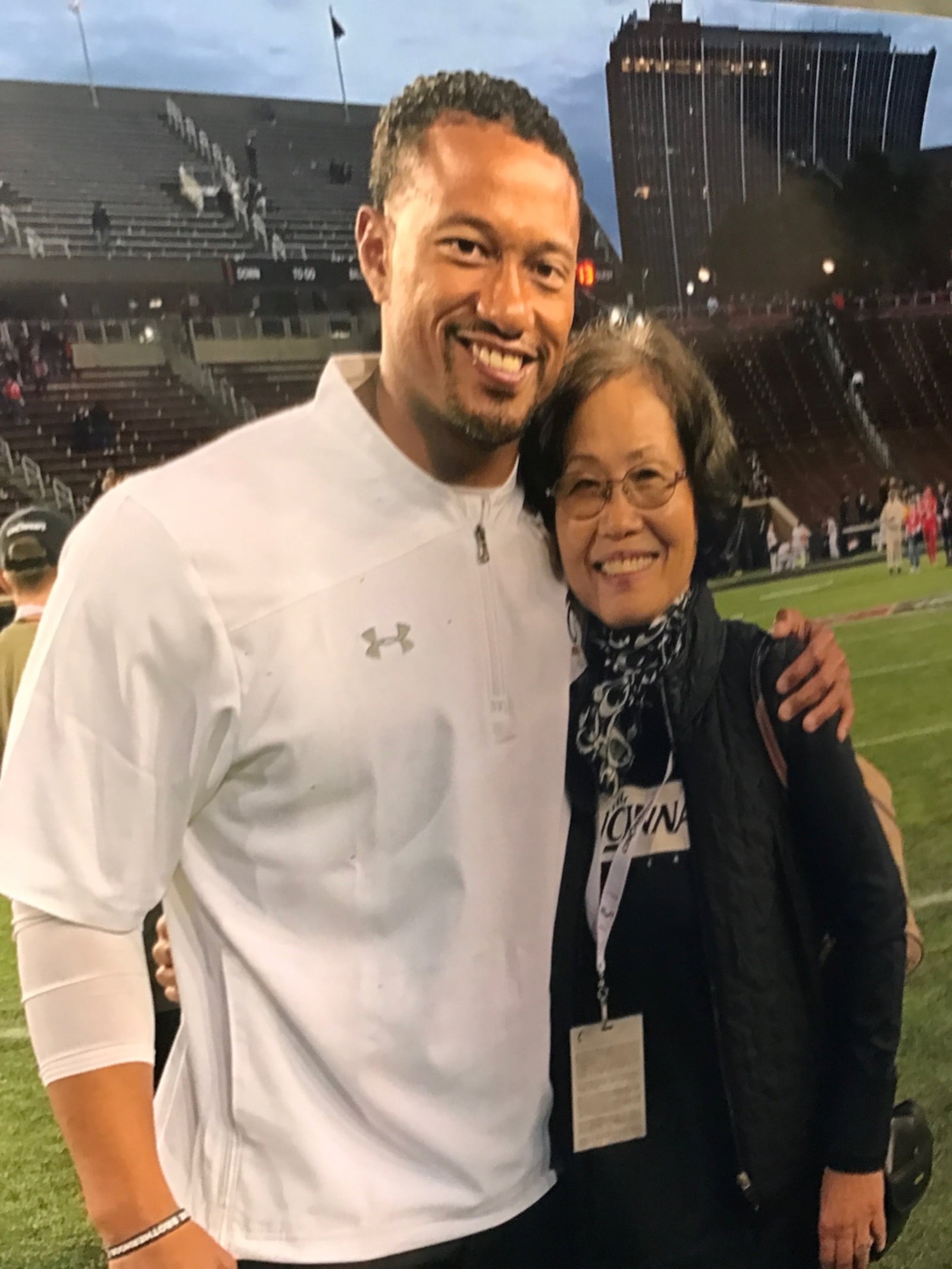 Marcus Freeman and his mother, Chong. CONTRIBUTED