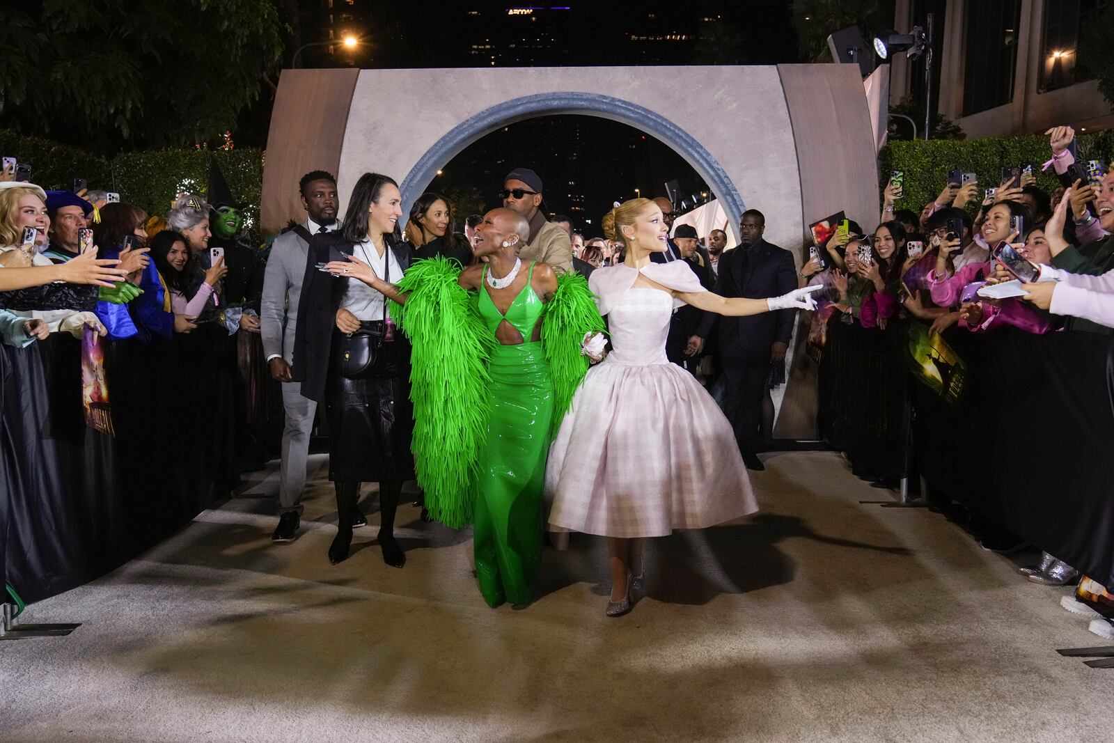 Cynthia Erivo, left, and Ariana Grande arrive at the premiere of "Wicked" on Saturday, Nov. 9, 2024, at Dorothy Chandler Pavilion in Los Angeles. (Photo by Jordan Strauss/Invision/AP)