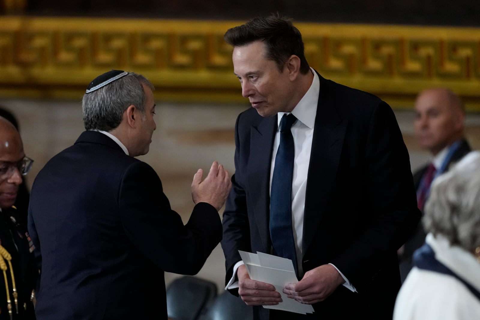 Elon Musk arrives before the 60th Presidential Inauguration in the Rotunda of the U.S. Capitol in Washington, Monday, Jan. 20, 2025. (AP Photo/Julia Demaree Nikhinson, Pool)