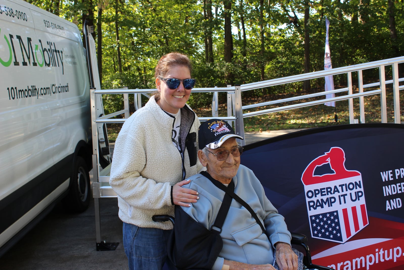 Operation Ramp It Up recently had student volunteers, with the assistance of 101 Mobility in Blue Ash, install an aluminum ramp for a Vietnam veteran in Fairfield. Pictured is veteran William Wiggs  and his daughter Debra Sanderson on Oct. 4, 2024, when the ramp was installed. PROVIDED