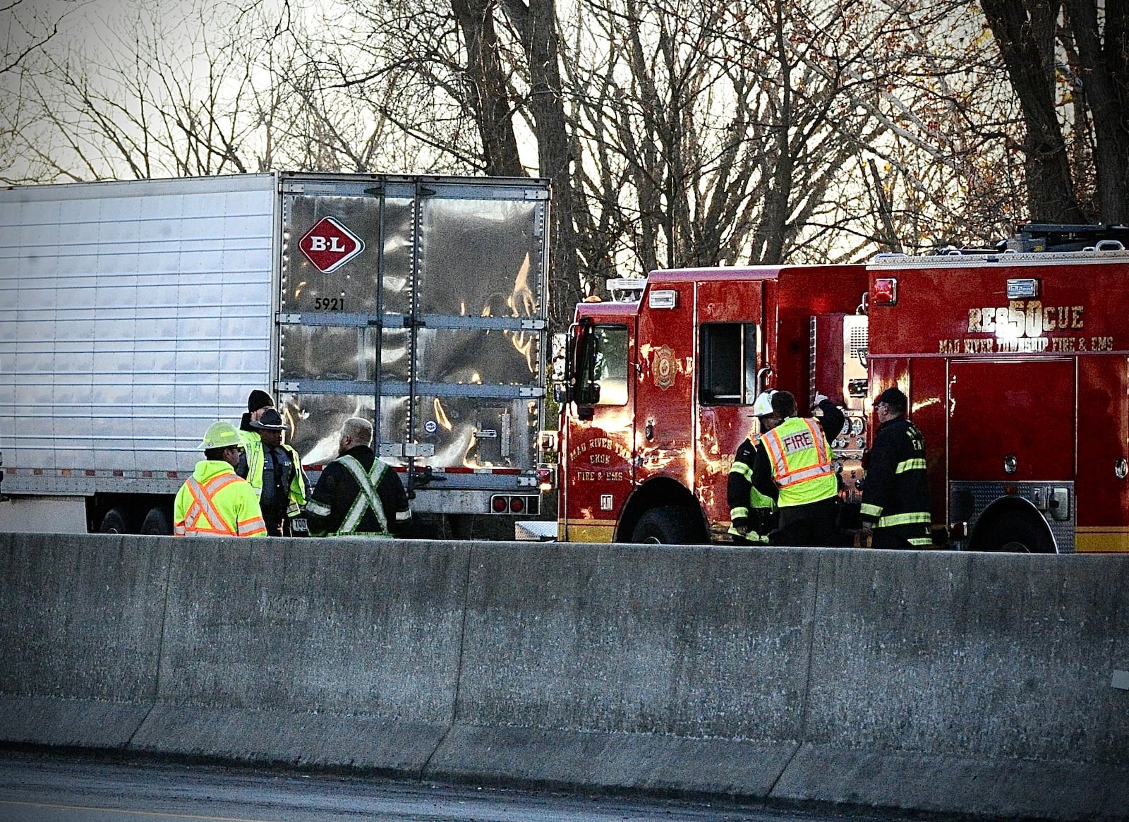 Crews were on the scene of a crash that closed I-70 East near state Route 4 in Clark County Wednesday morning on Nov. 9, 2022. MARSHALL GORBY / STAFF