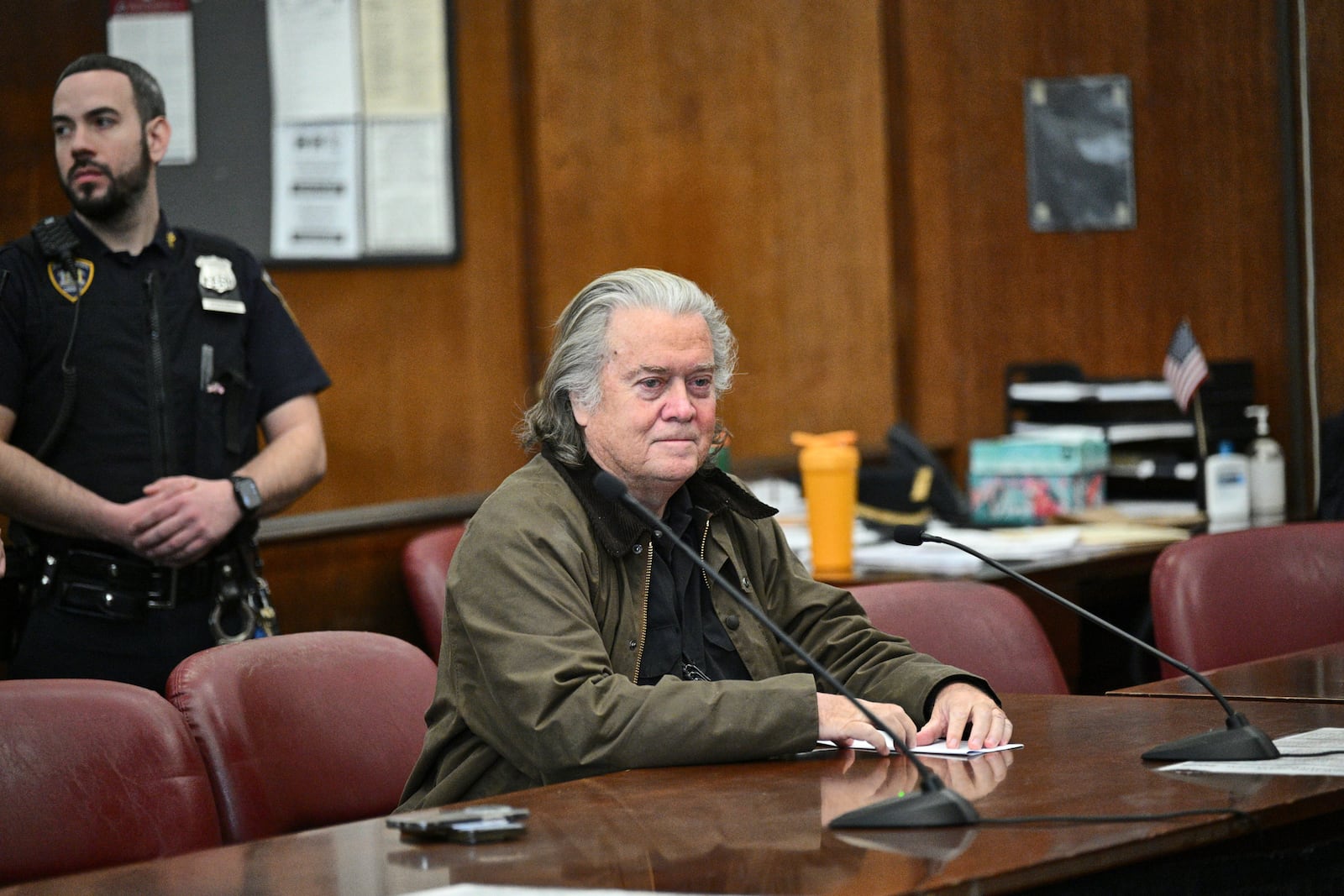 Steve Bannon pleads guilty to a fraud charge related to the “We Build the Wall" scheme, Tuesday, Feb. 11, 2025, at the state court in New York. (Curtis Means/Pool Photo via AP)