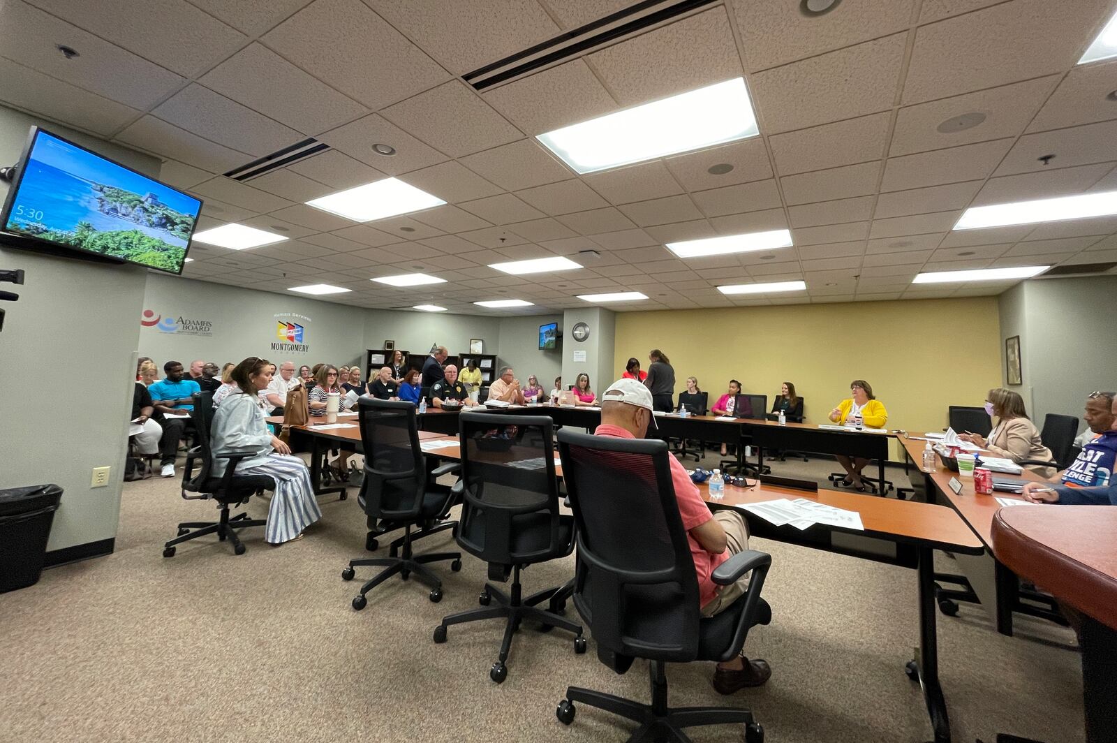 It was standing room only for audience members on Wednesday evening as mental and behavioral health providers, as well as family and community members, sat in on the board of trustees meeting for Montgomery County Alcohol, Drug Addiction and Mental Health Services (ADAMHS). The ADAMHS board approved funding reductions for a number of community agencies as it continues to decrease spending and adjust funding schedules. SAM WILDOW\STAFF