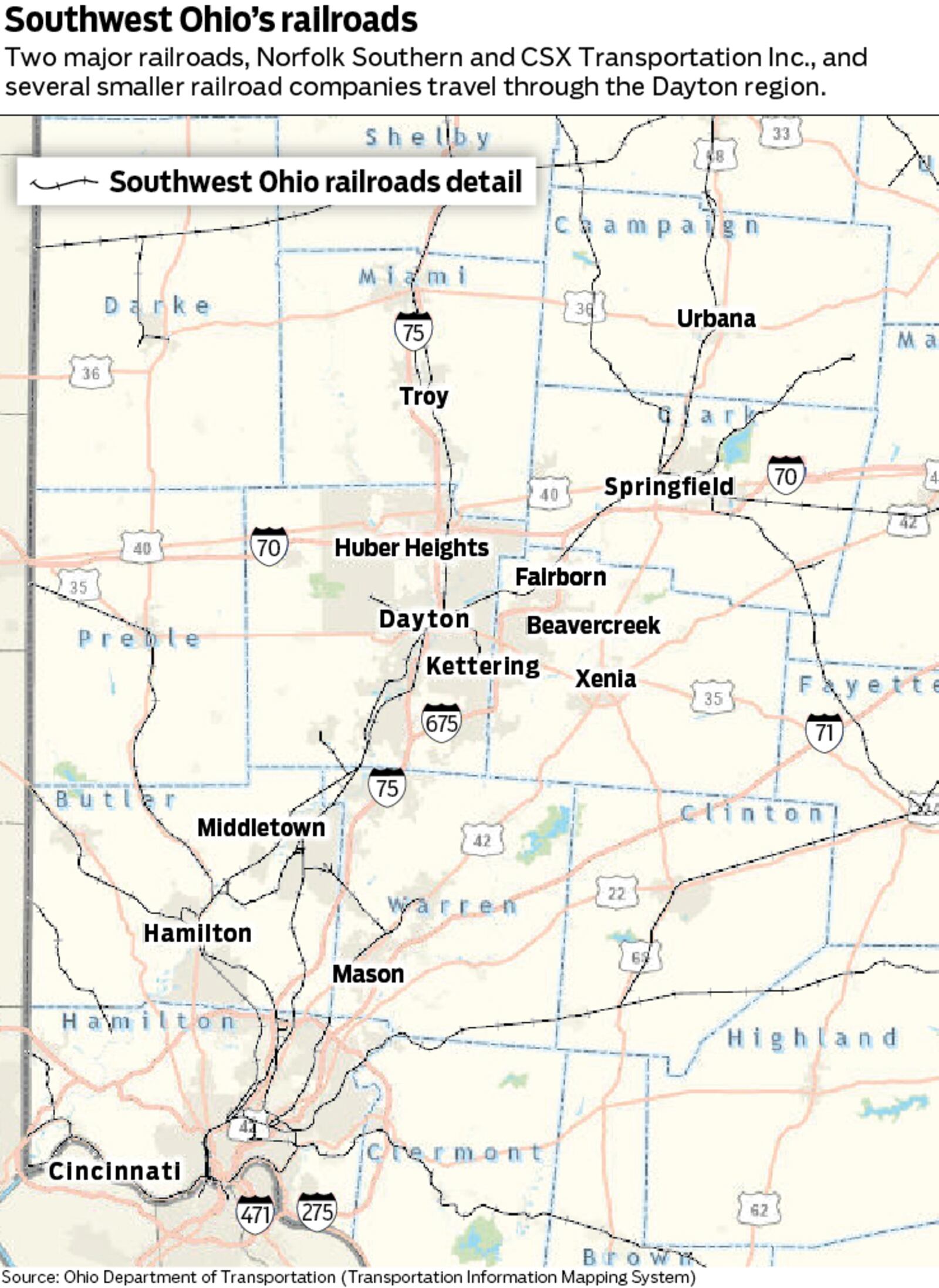 Southwest Ohio railroad map