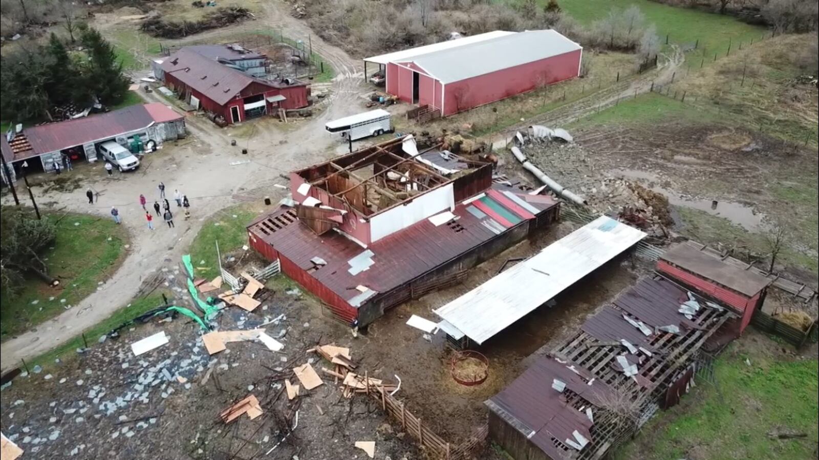 Storms caused significant damage, including ripping the roof off this barn, along Ludlow Road in Beavercreek Township on Tuesday. CHUCK HAMLIN/STAFF