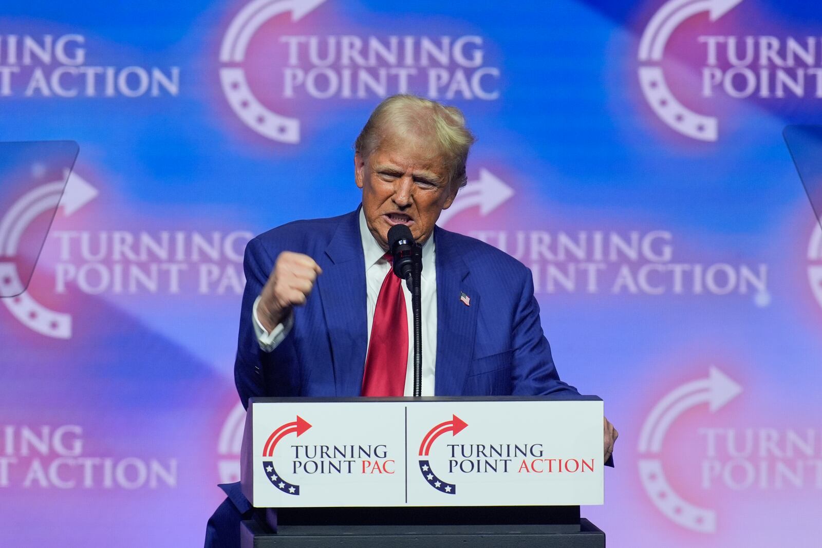 Republican presidential nominee former President Donald Trump speaks during a campaign rally at Thomas & Mack Center, Thursday, Oct. 24, 2024, in Las Vegas. (AP Photo/John Locher)